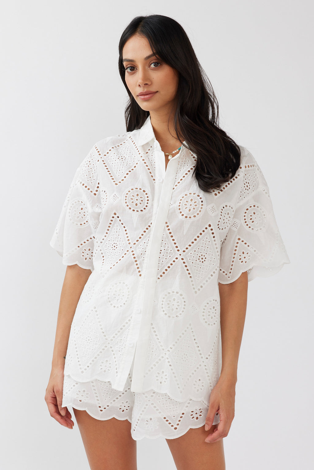 Love Again Eyelet Embroidery Shirt White by Selfie Leslie