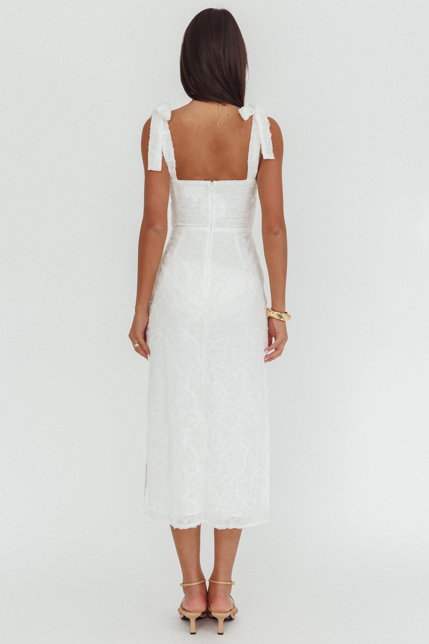 Cupid Tied Shoulder Embellished Midi Dress White by Selfie Leslie