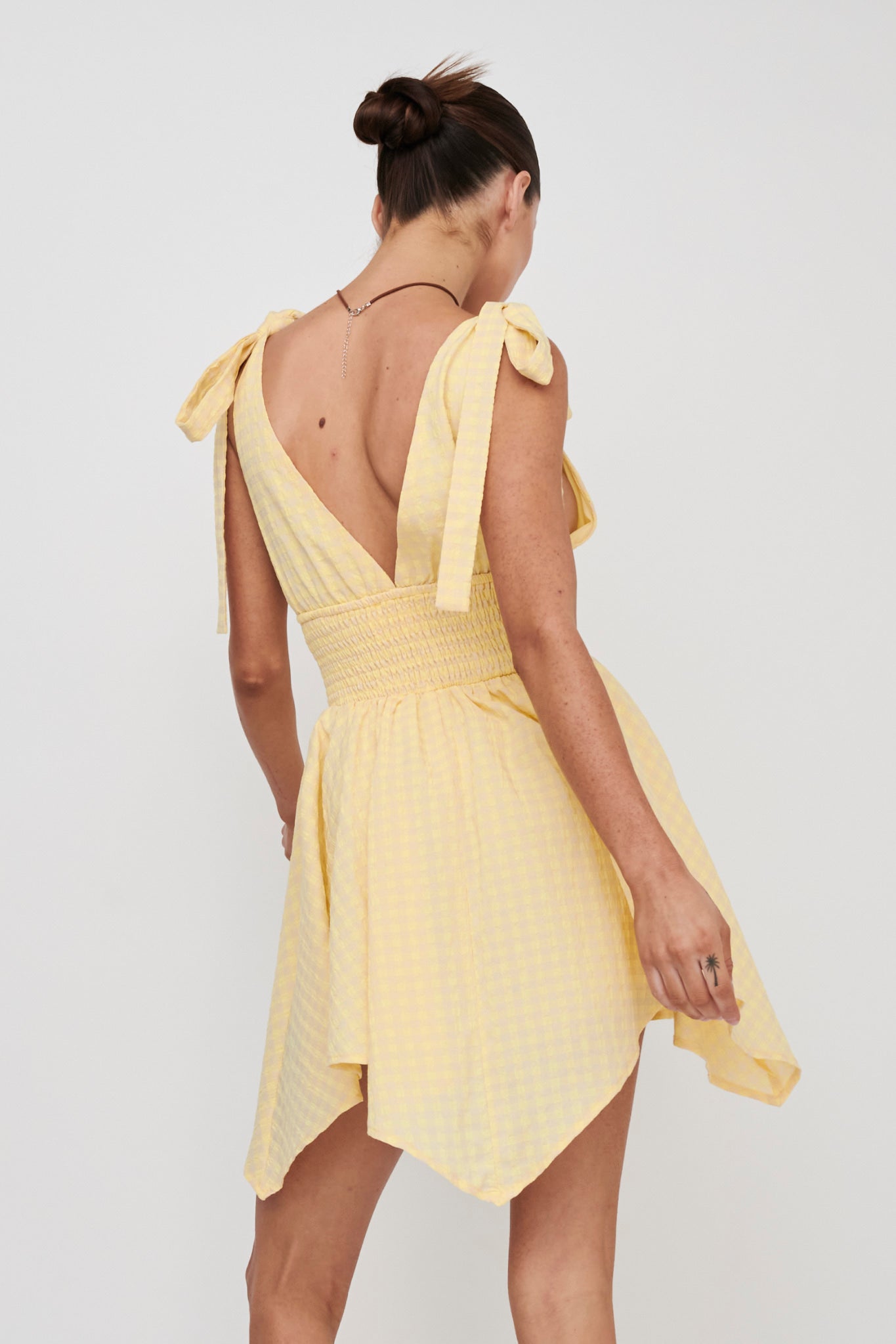 Lido Tied Shoulder Shirred Romper Lemon by Selfie Leslie