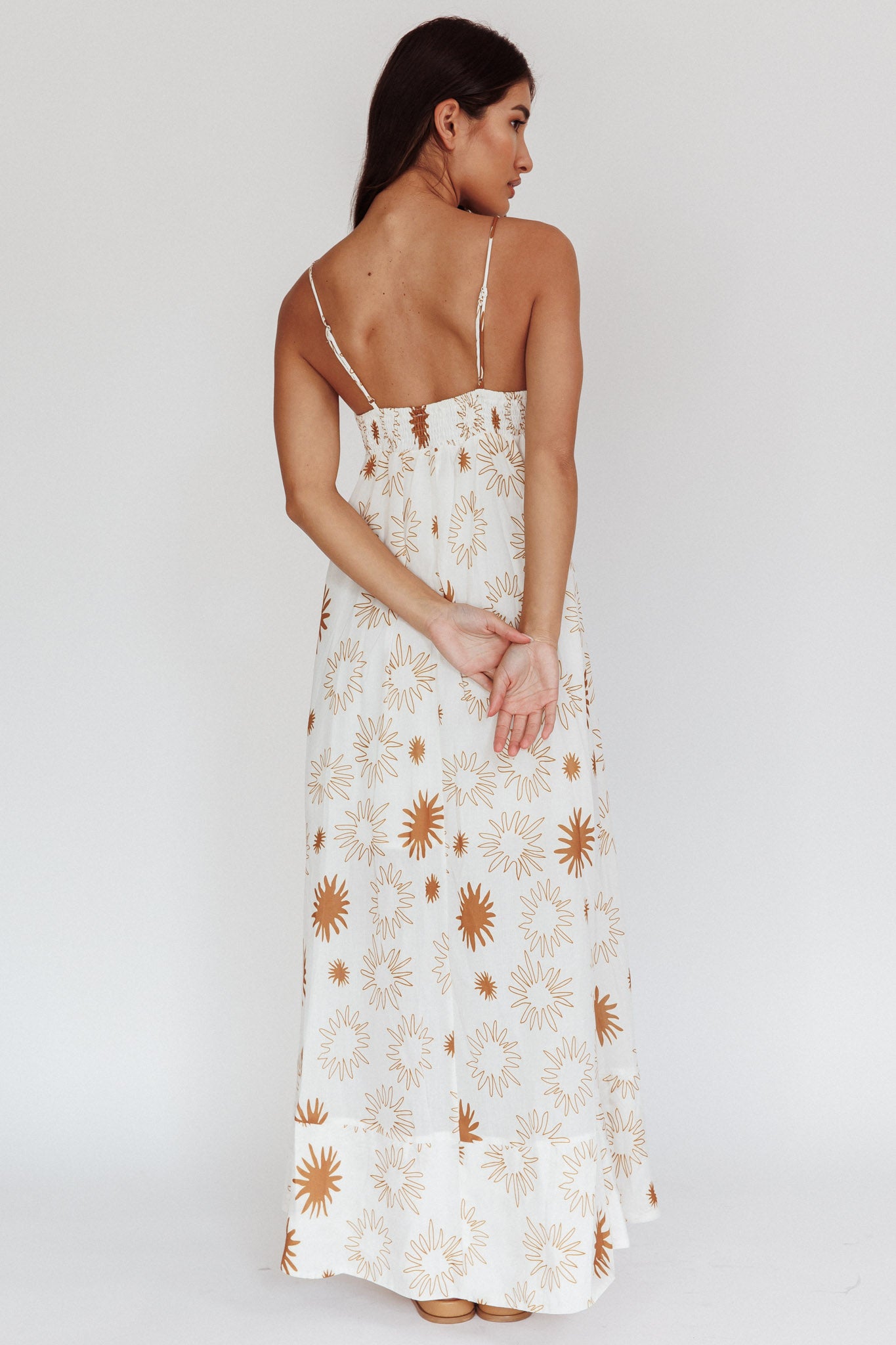 Midsummer Sun Print Maxi Dress White Green | Selfie Leslie