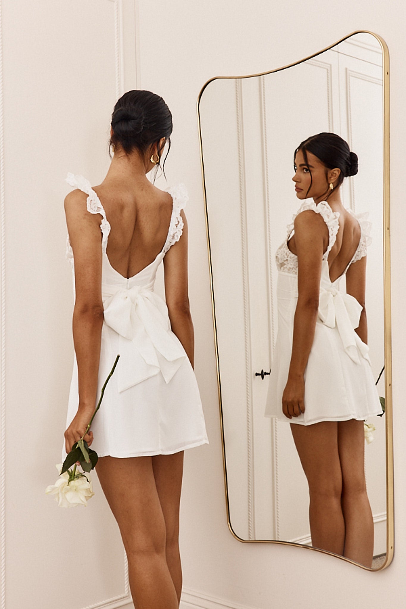 Lakyn Lace Bust Tied Back Mini Dress Ivory | Selfie Leslie