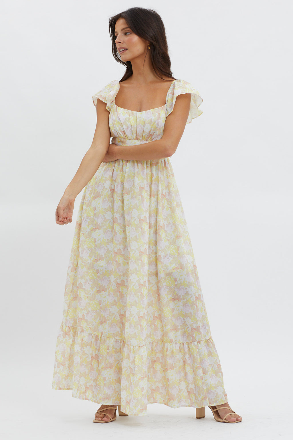 Touch The Sky Tied Back Maxi Dress Lemonade by Selfie Leslie