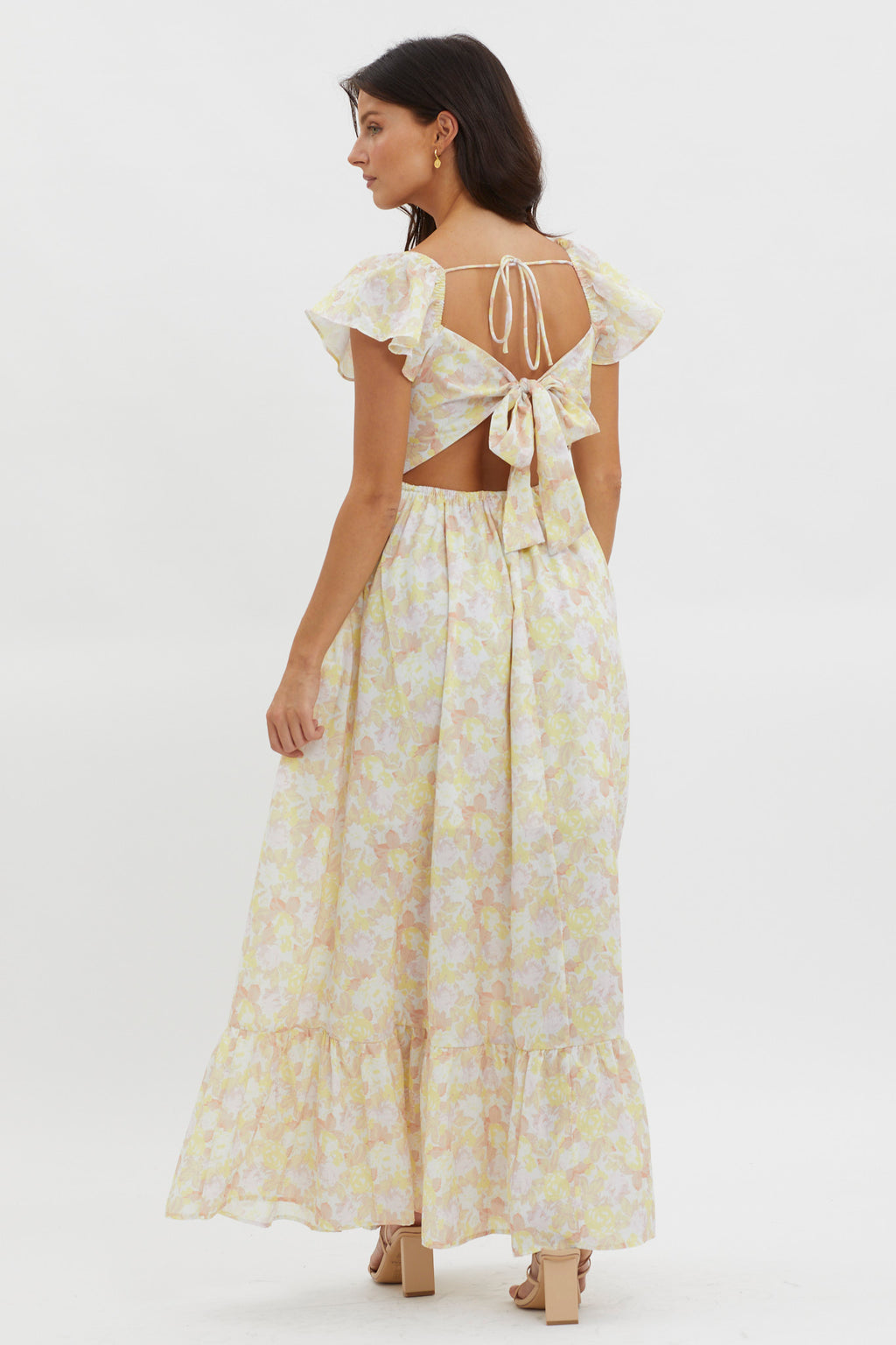 Touch The Sky Tied Back Maxi Dress Lemonade by Selfie Leslie