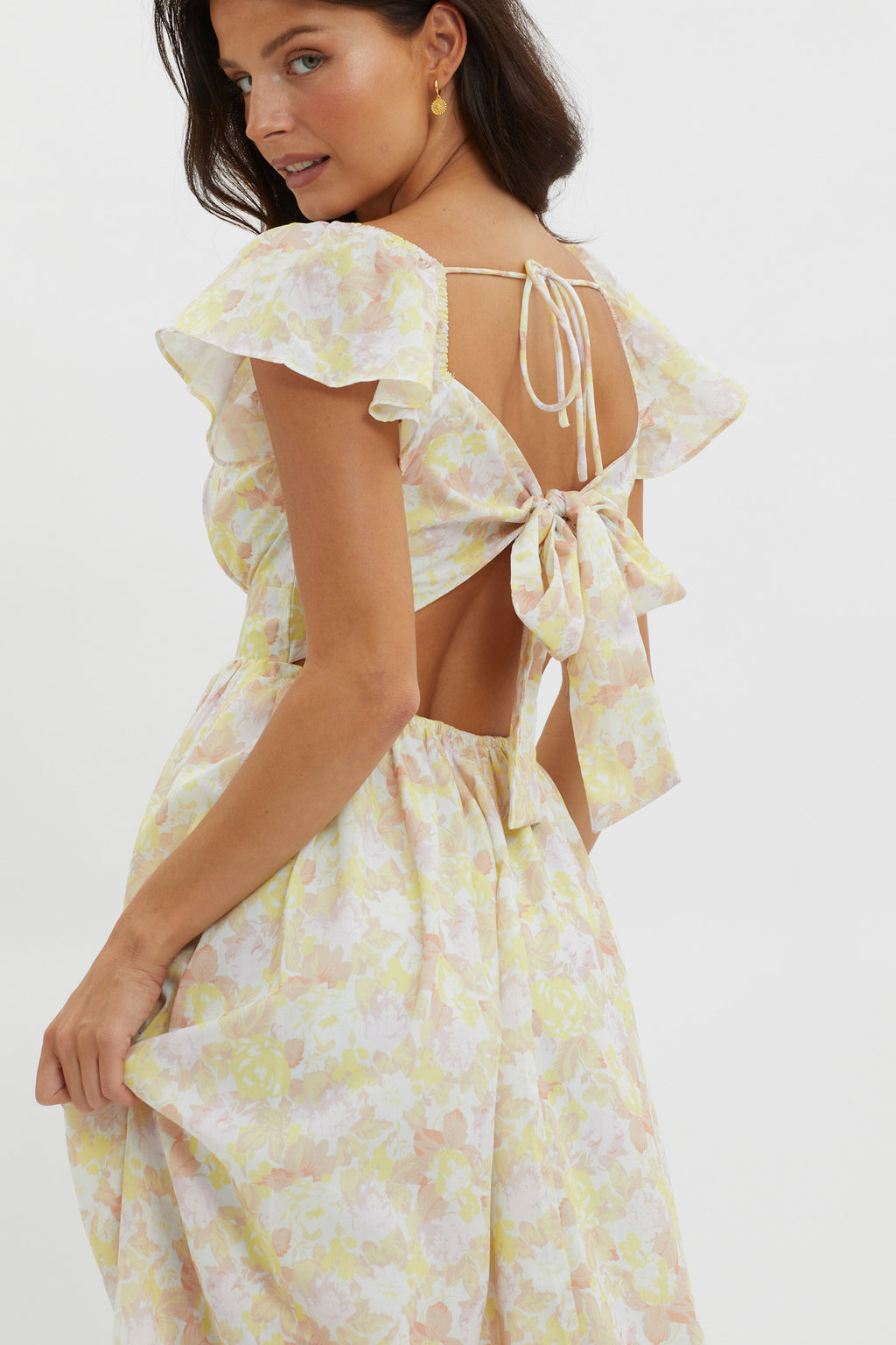 Touch The Sky Tied Back Maxi Dress Lemonade by Selfie Leslie