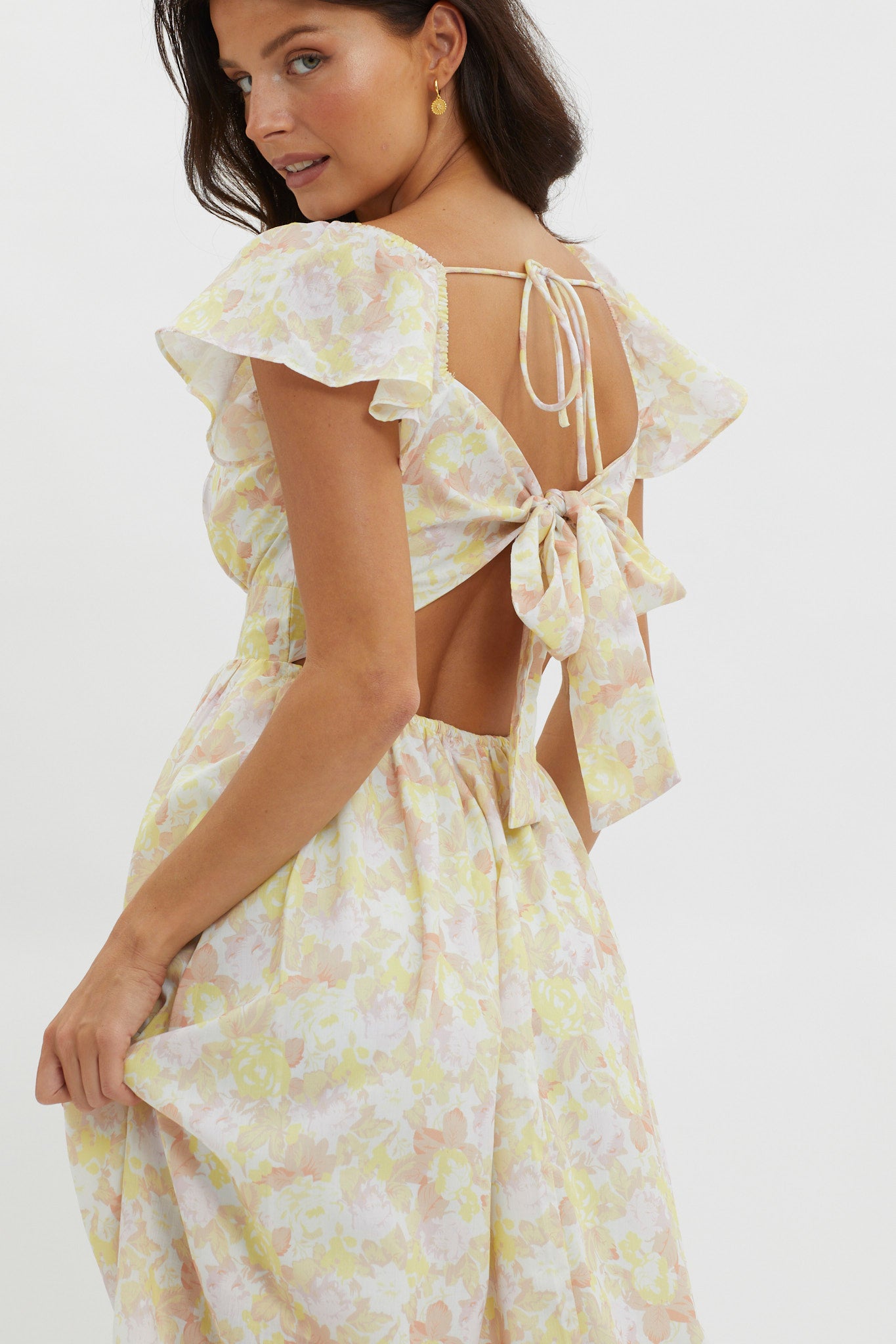 Touch The Sky Tied Back Maxi Dress Lemonade by Selfie Leslie