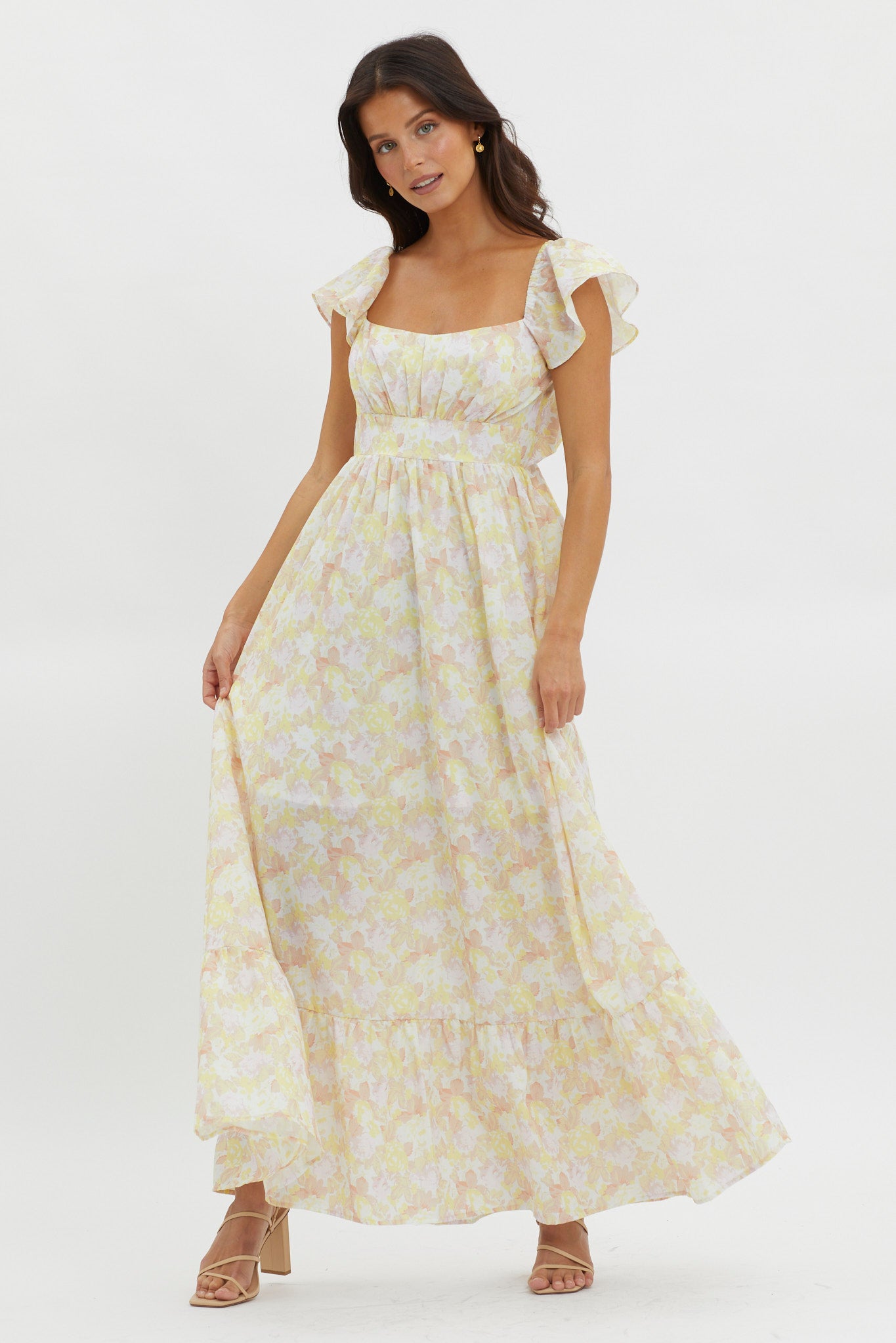Touch The Sky Tied Back Maxi Dress Lemonade by Selfie Leslie