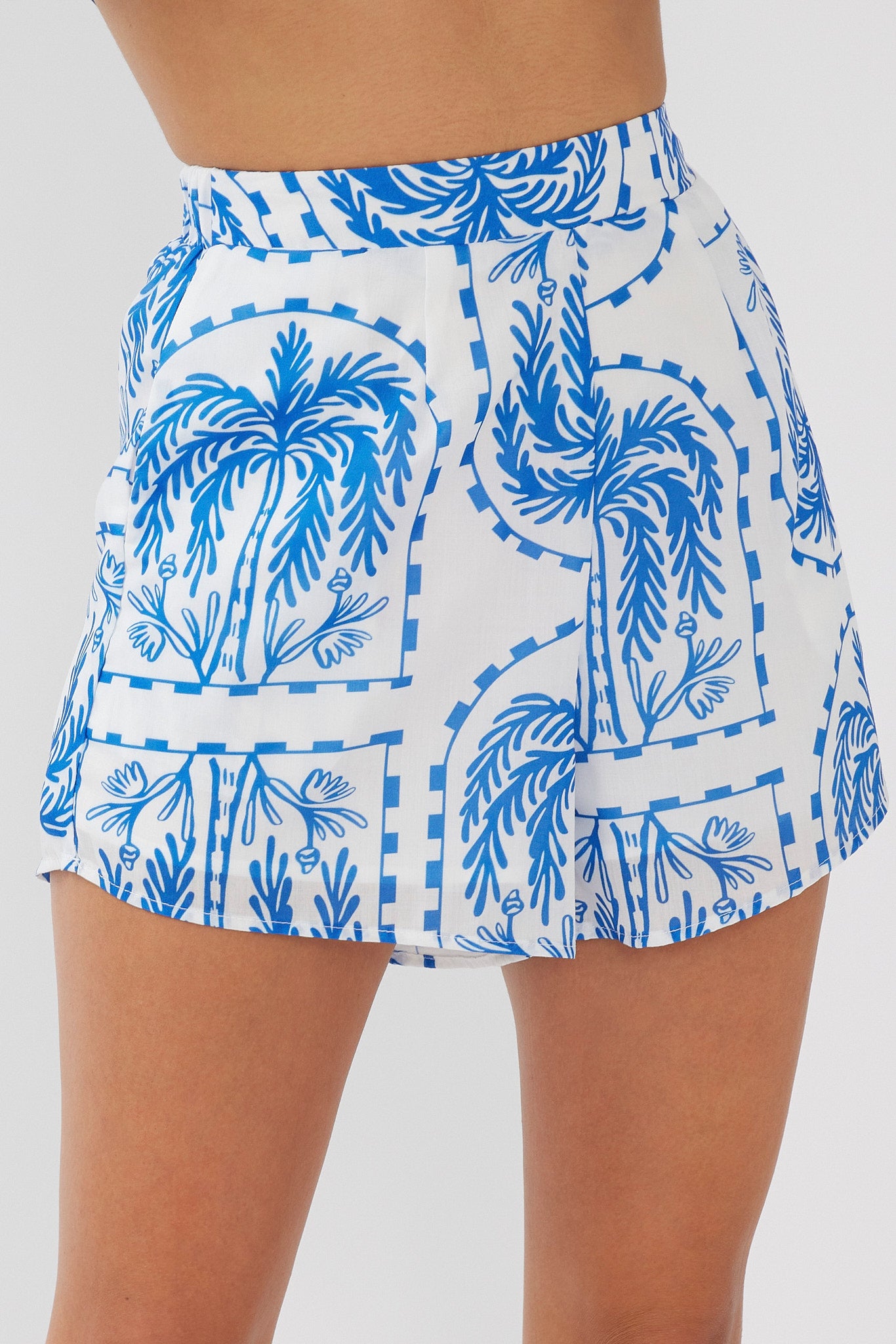 Cora Elastic Waist Shorts Print Blue White by Selfie Leslie