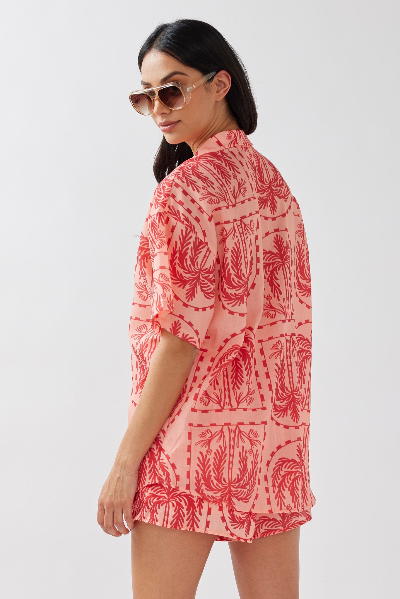 Cora Elastic Waist Shorts Print Red Salmon by Selfie Leslie