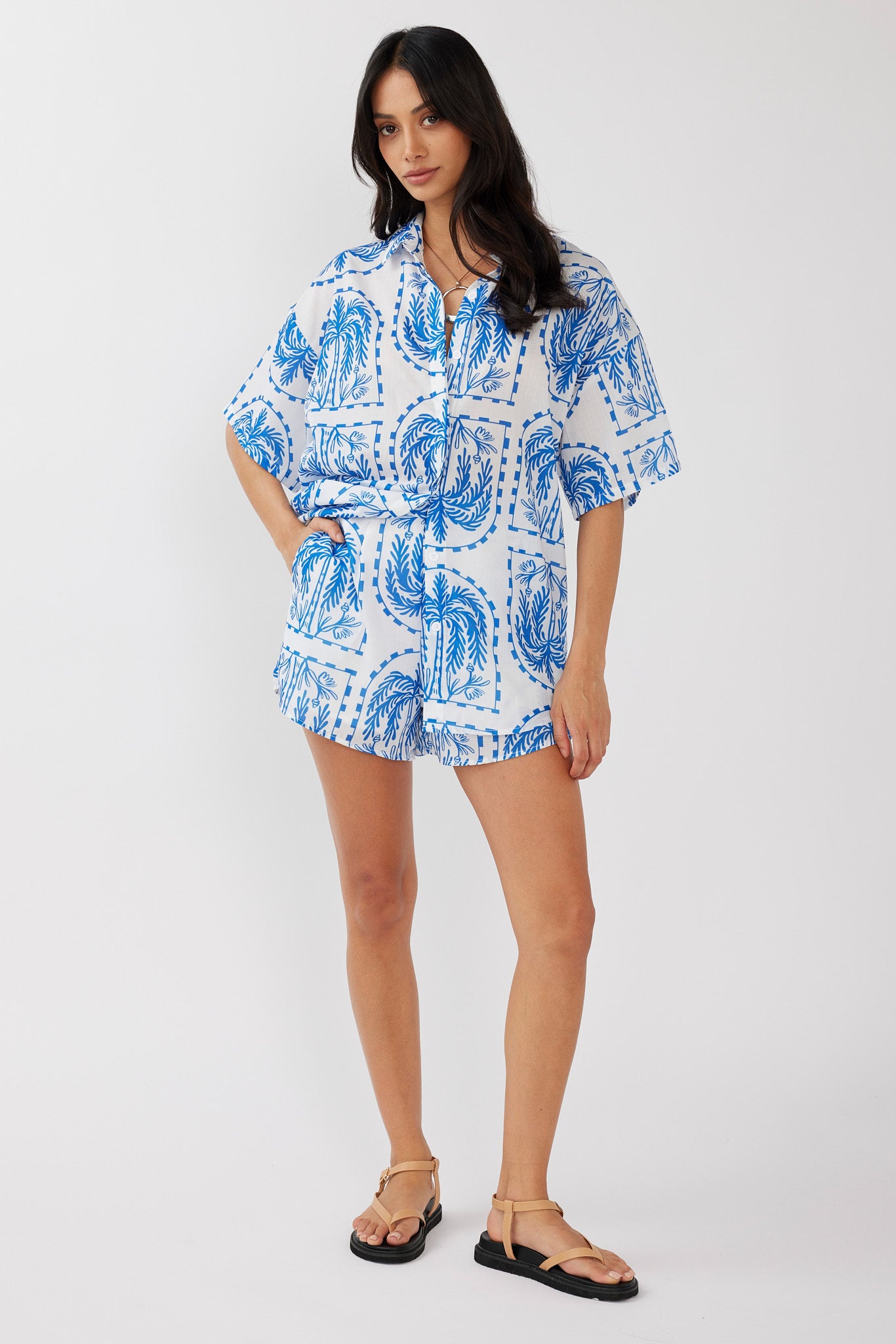 Cora Button-Up Shirt Print Blue White by Selfie Leslie