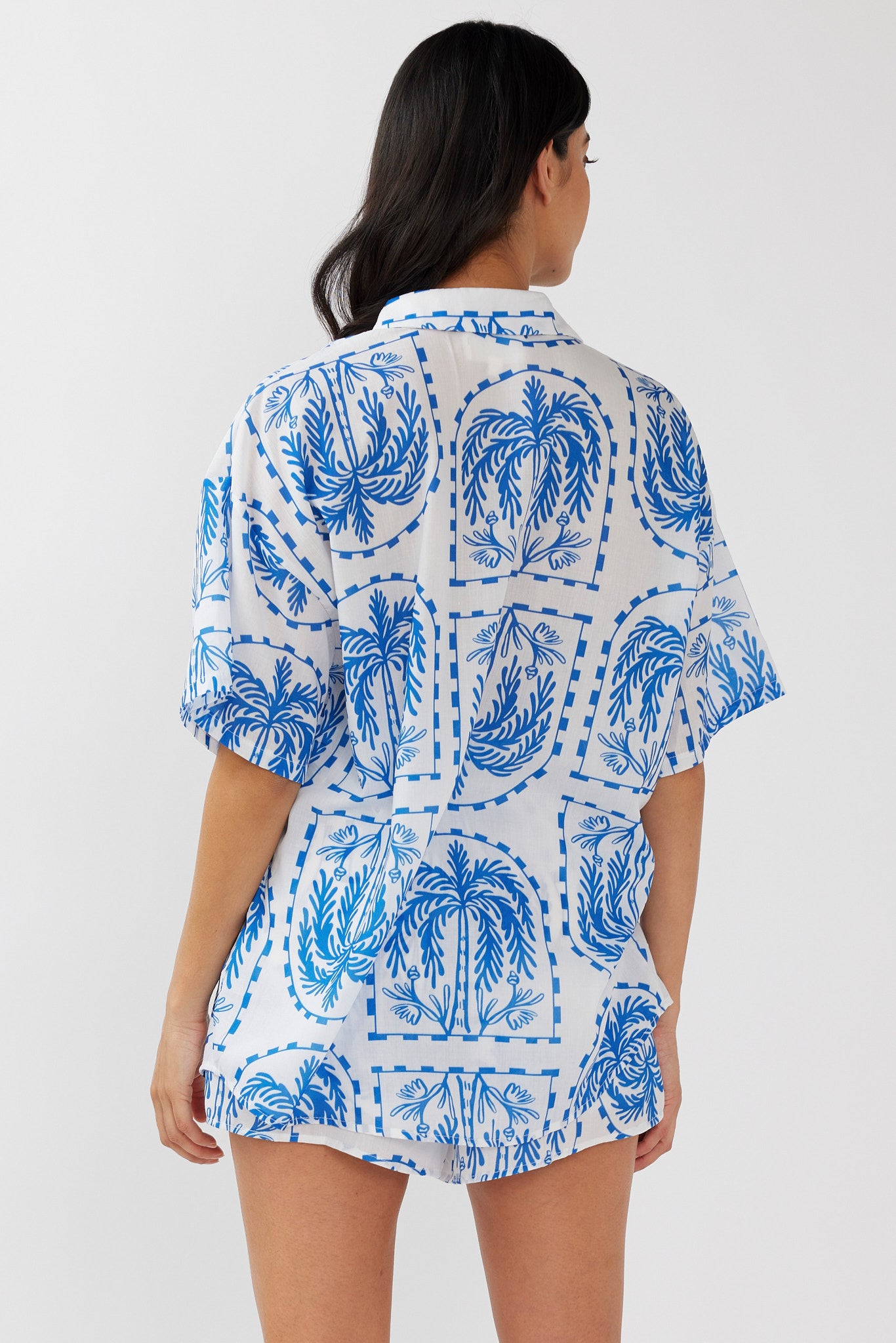 Cora Button-Up Shirt Print Blue White by Selfie Leslie