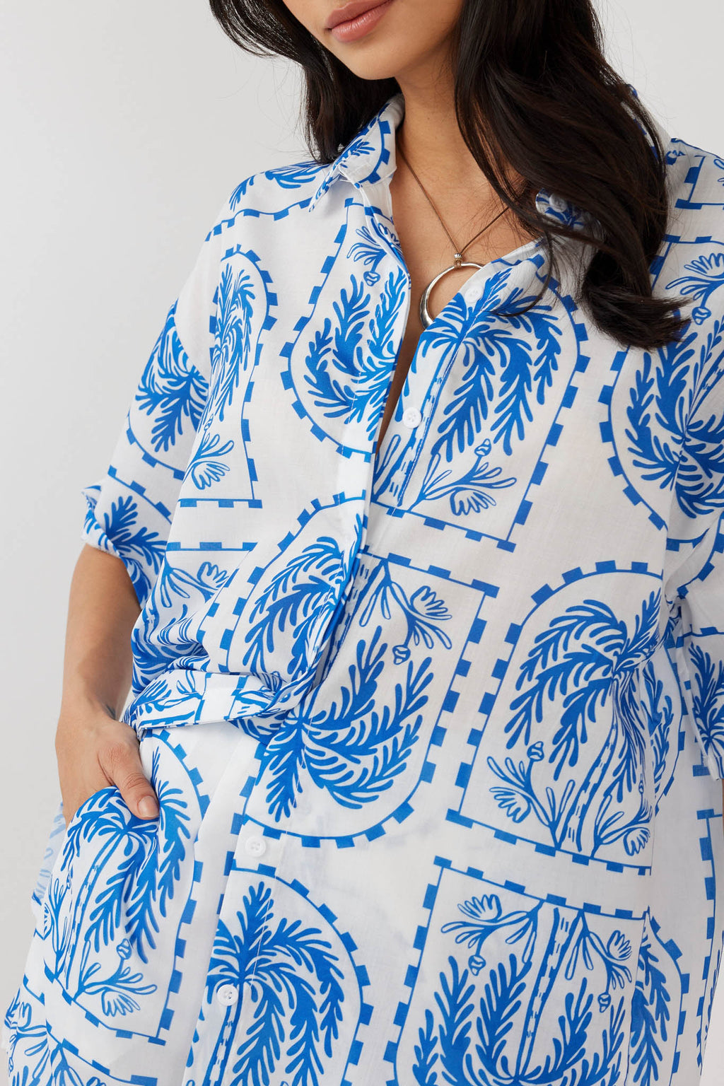 Cora Button-Up Shirt Print Blue White by Selfie Leslie