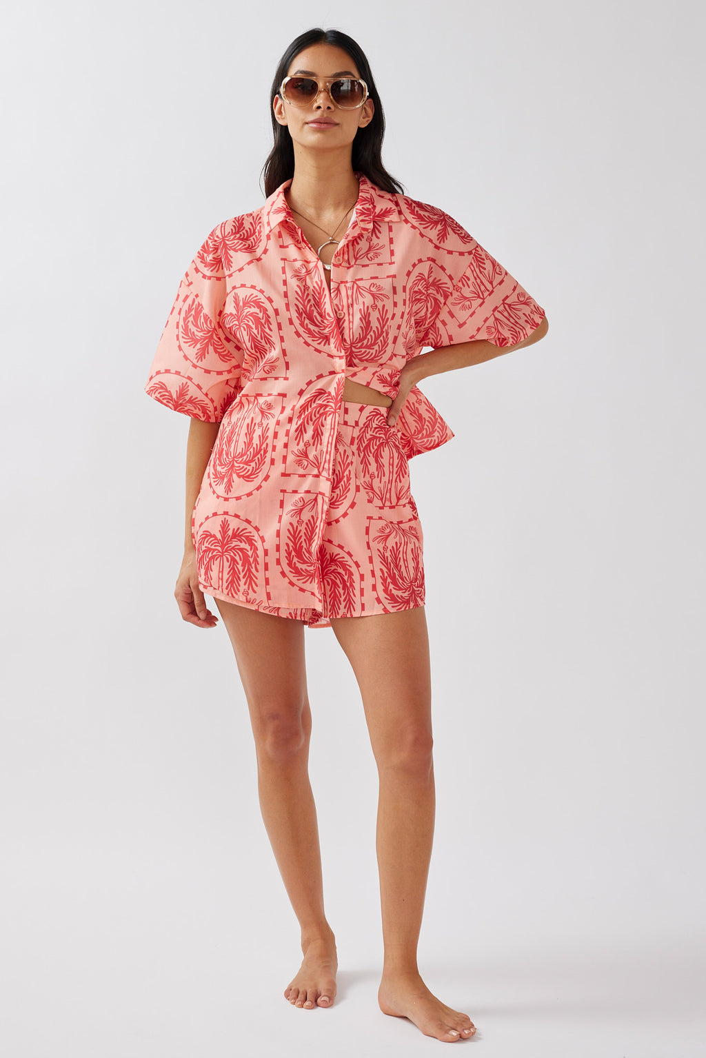 Cora Button-Up Shirt Print Red Salmon by Selfie Leslie