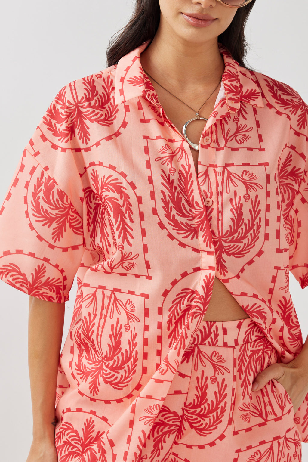 Cora Button-Up Shirt Print Red Salmon by Selfie Leslie