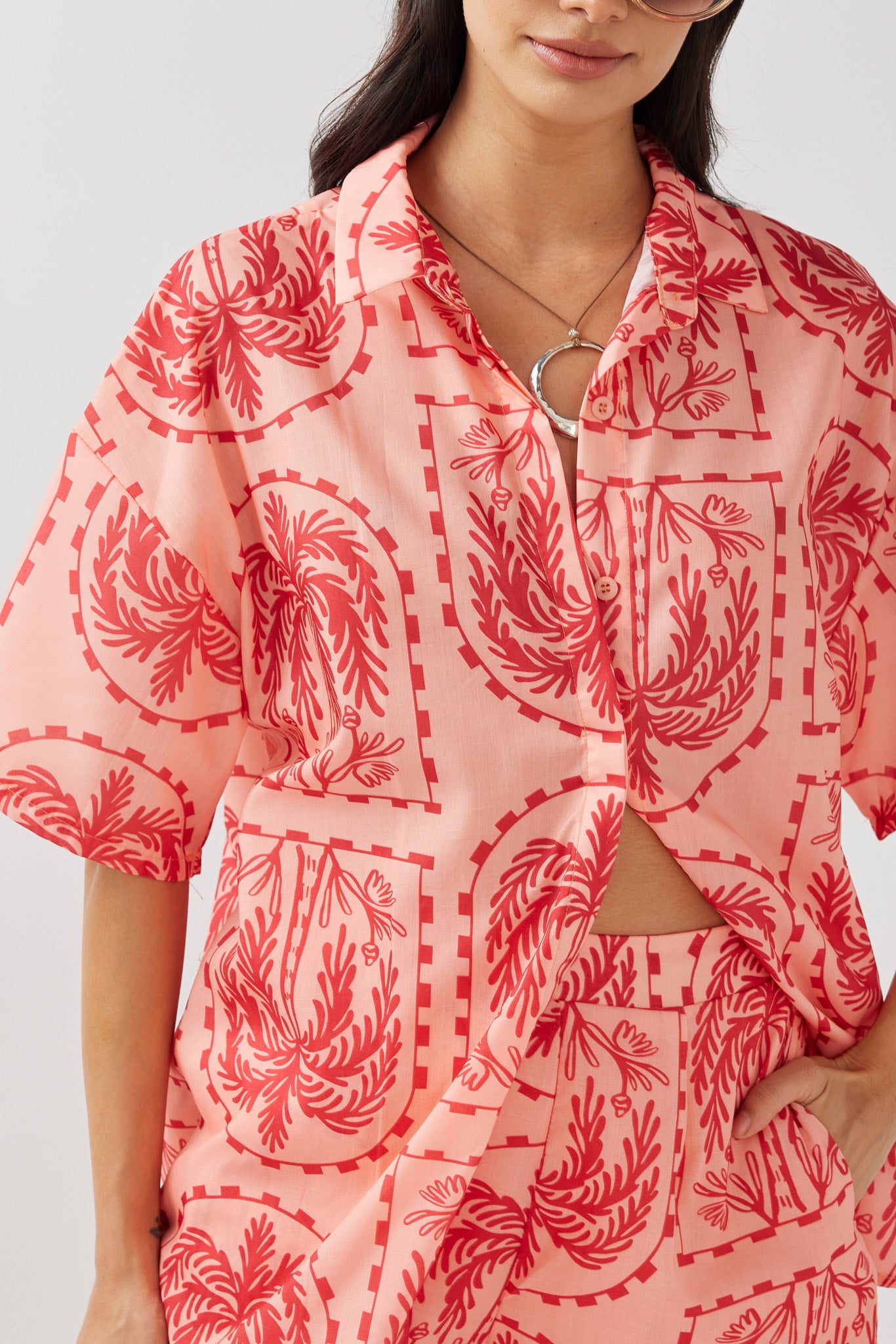 Cora Button-Up Shirt Print Red Salmon by Selfie Leslie