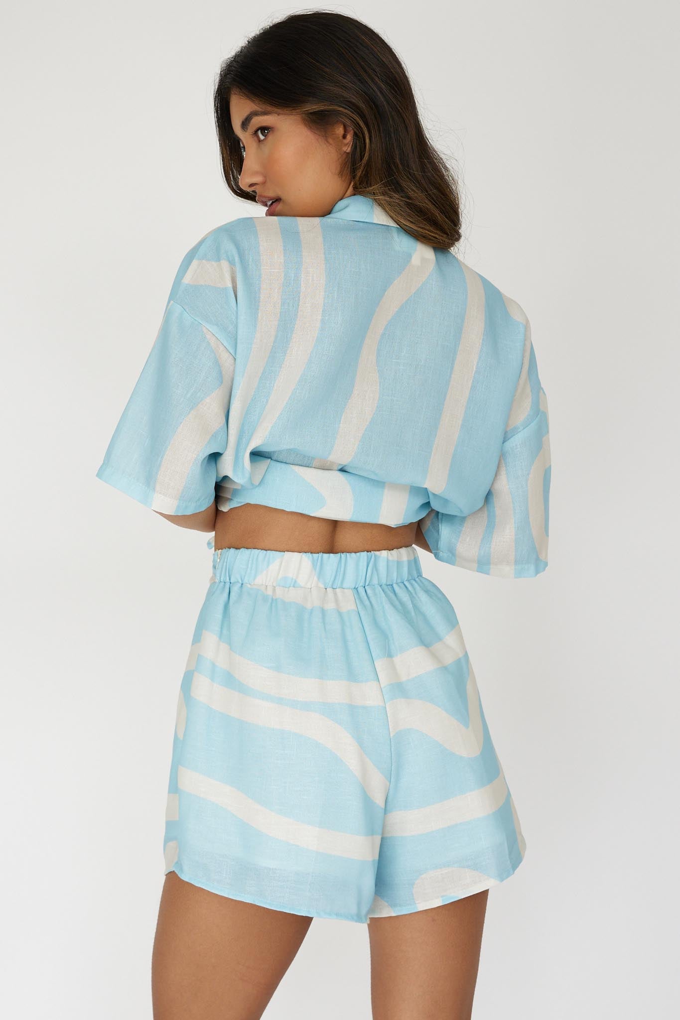 Cora Elastic Waist Shorts Print Baby Blue by Selfie Leslie