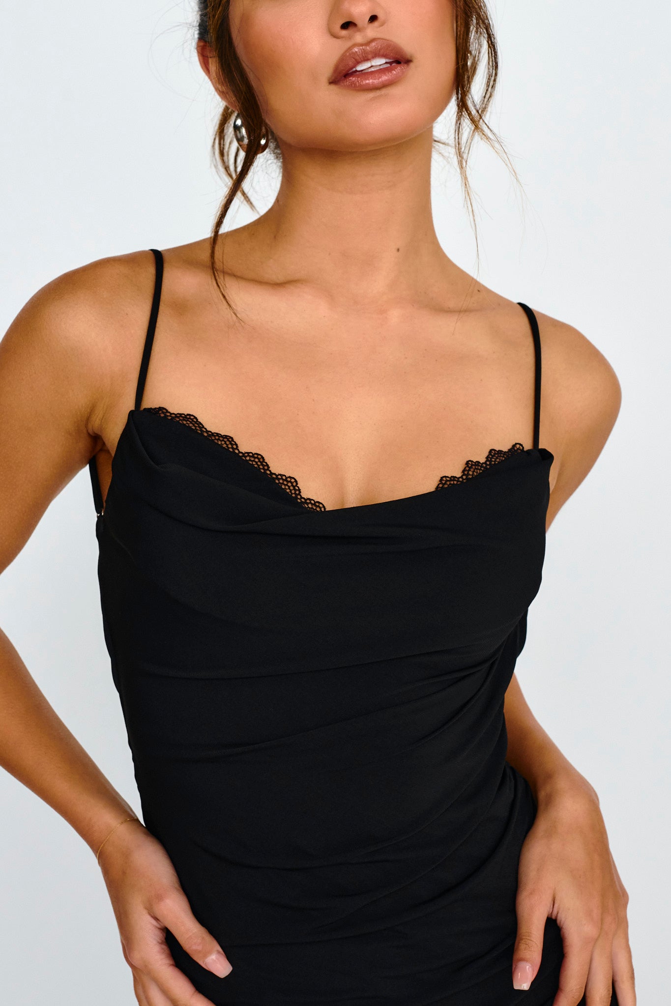 Faren Lace Trim Maxi Dress Black by Selfie Leslie