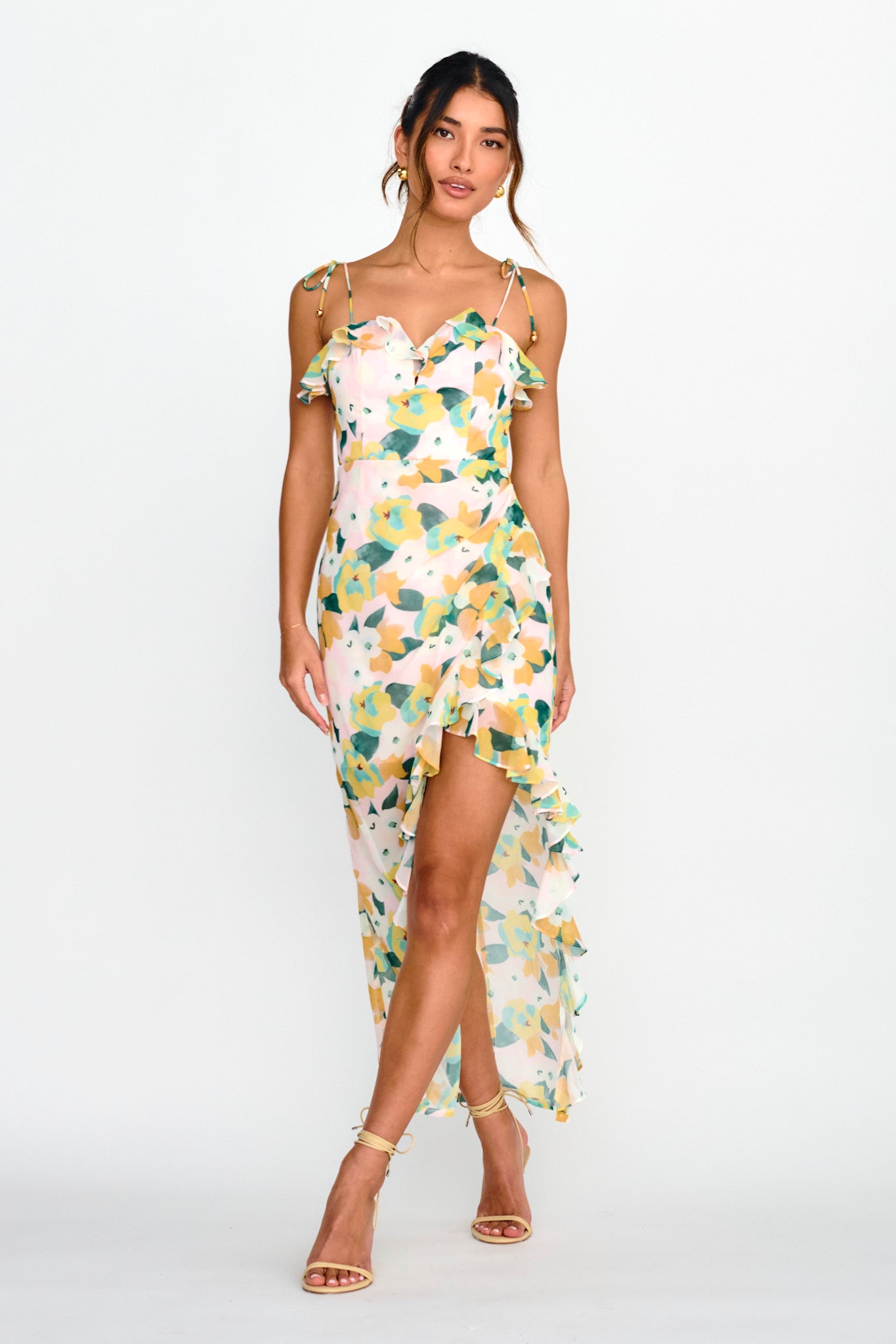 Portofino Cut-Out Split Midi Dress Floral Green by Selfie Leslie