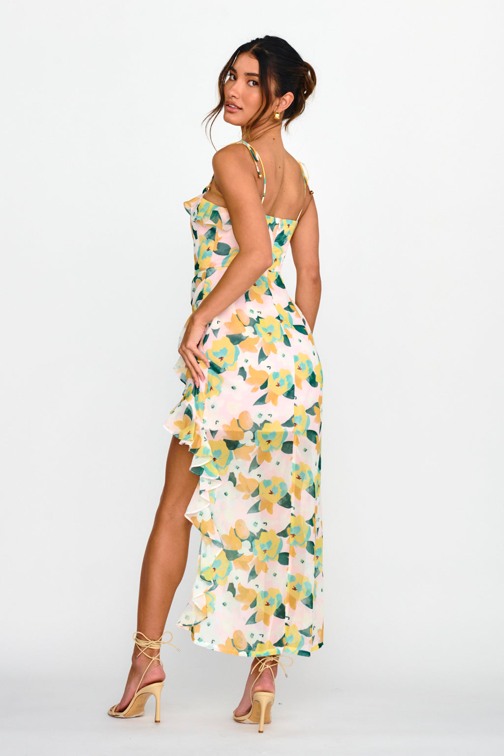 Portofino Cut-Out Split Midi Dress Floral Green by Selfie Leslie
