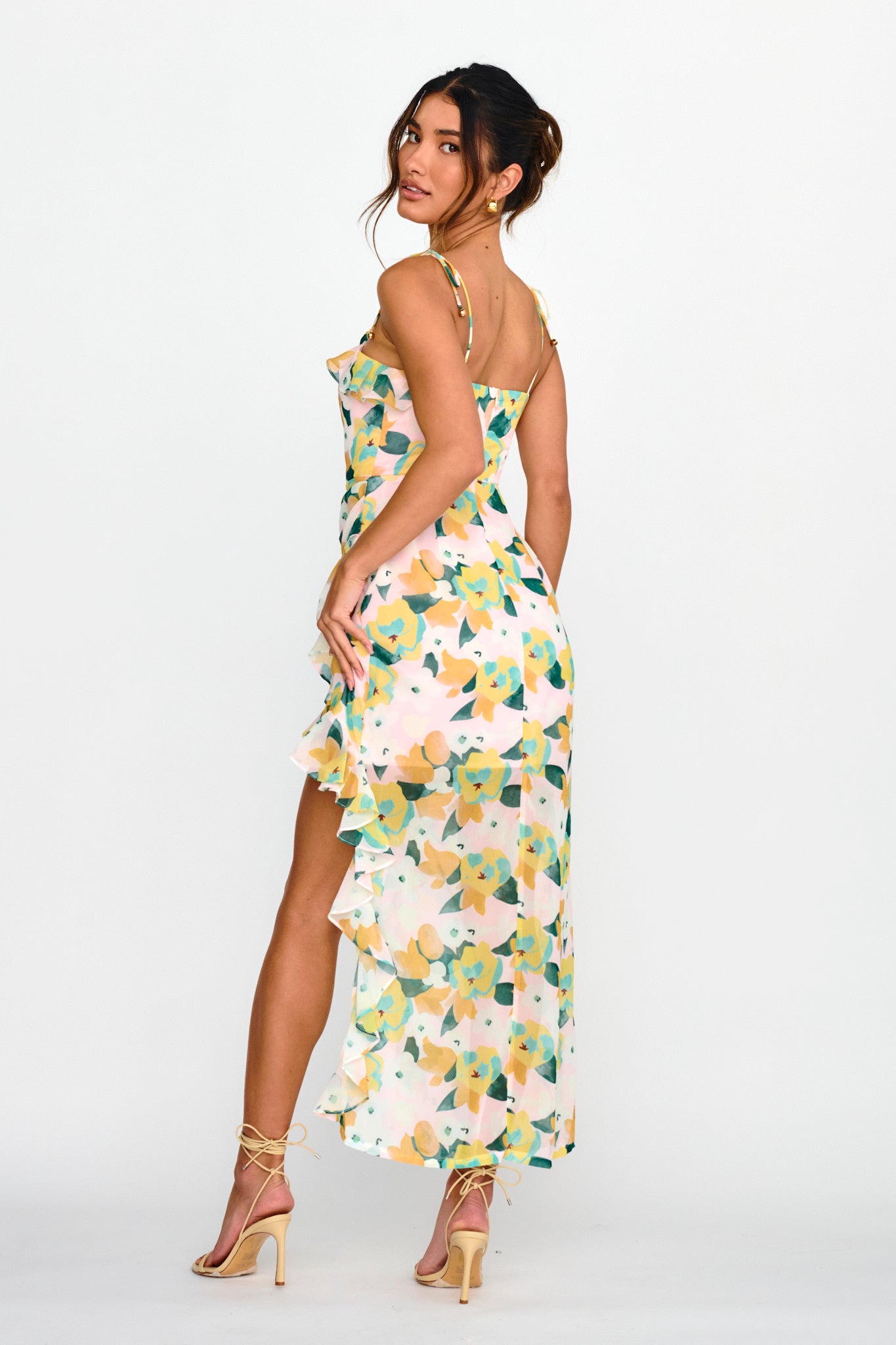 Portofino Cut-Out Split Midi Dress Floral Green by Selfie Leslie
