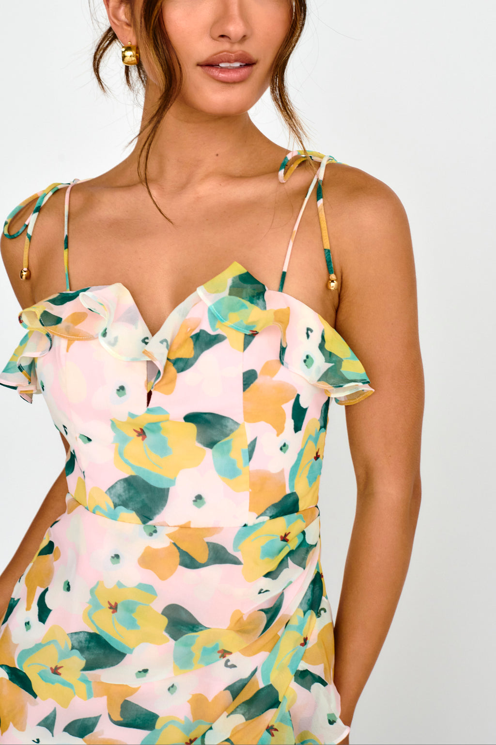 Portofino Cut-Out Split Midi Dress Floral Green by Selfie Leslie