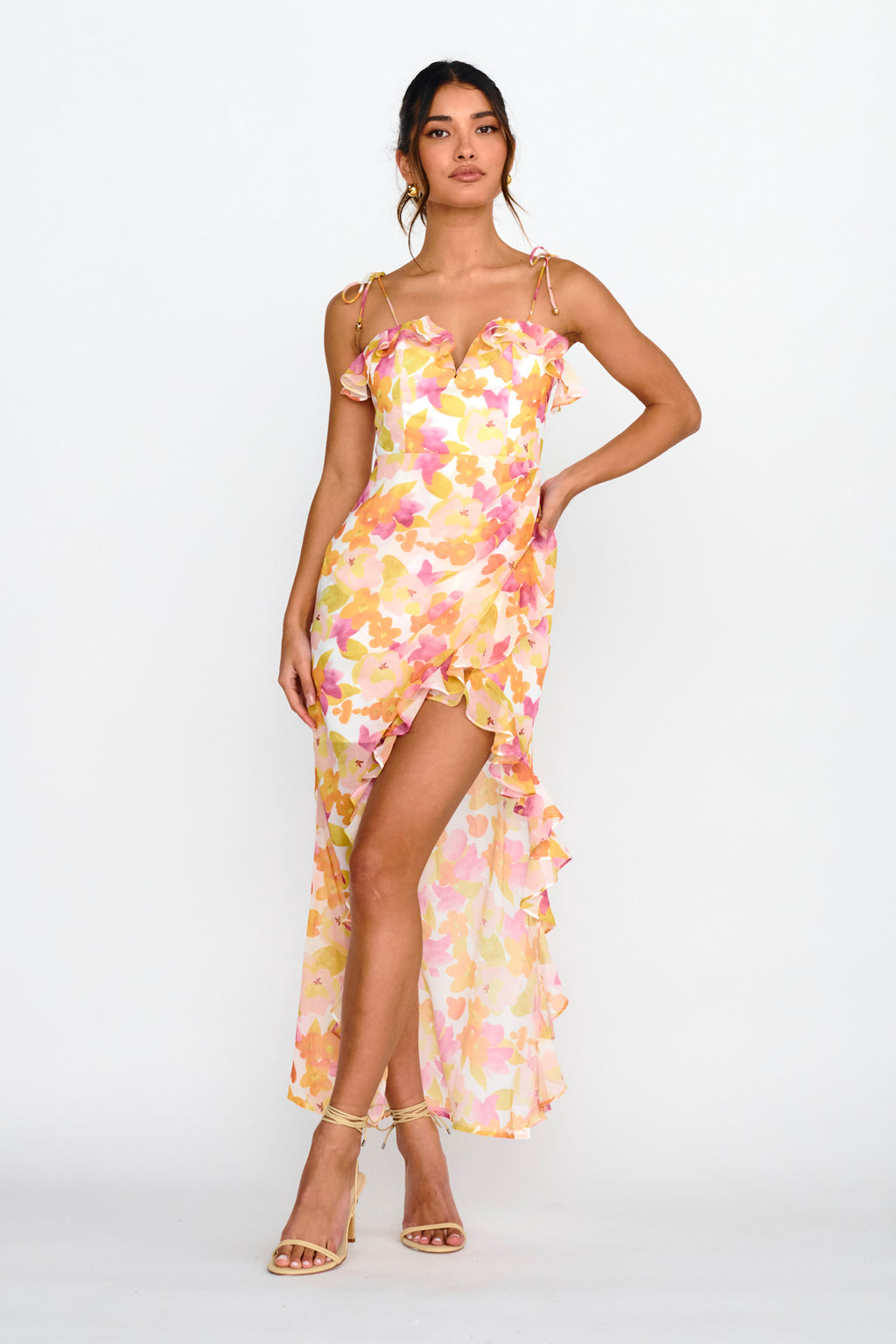 Portofino Cut-Out Split Midi Dress Floral Red by Selfie Leslie