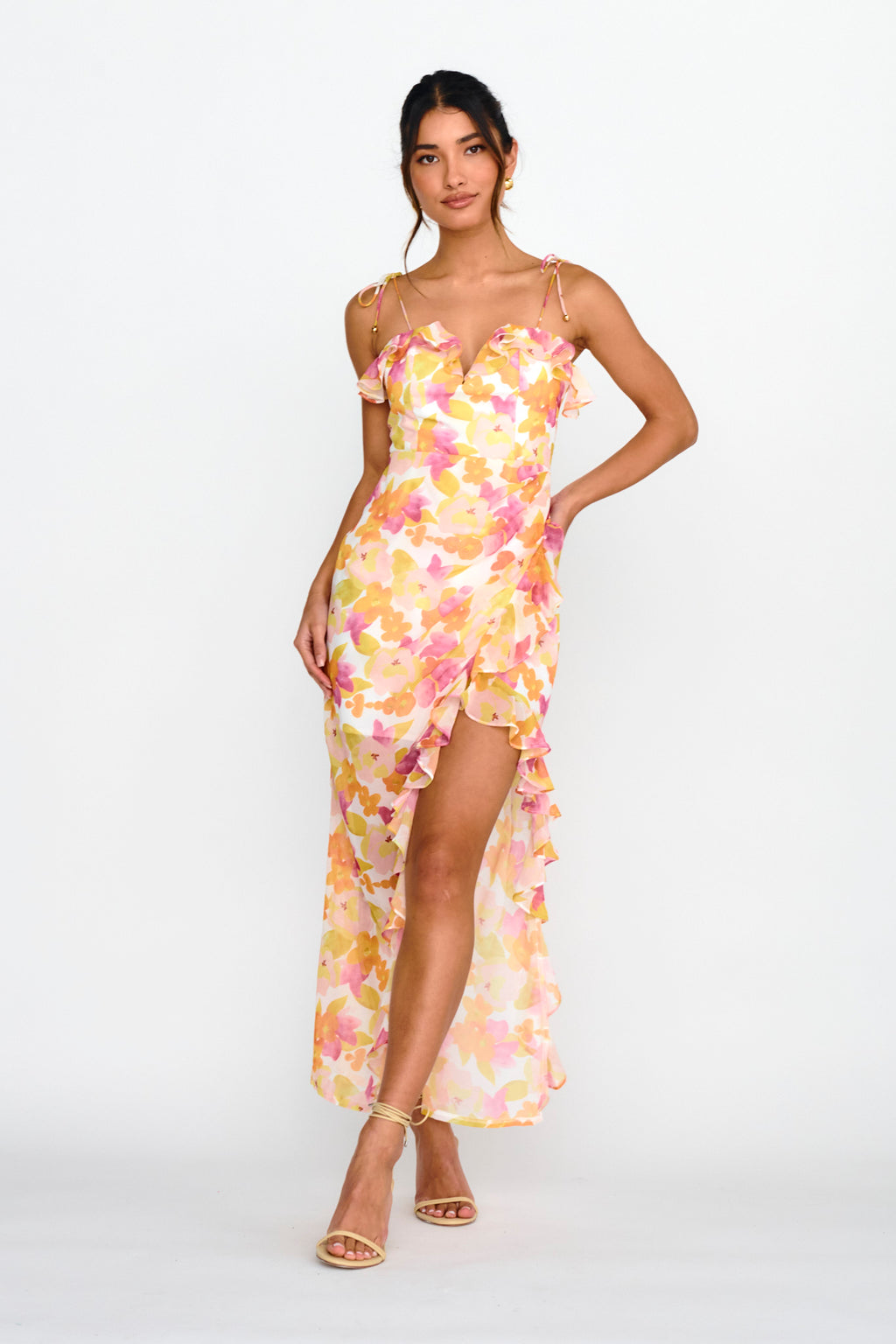 Portofino Cut-Out Split Midi Dress Floral Red by Selfie Leslie
