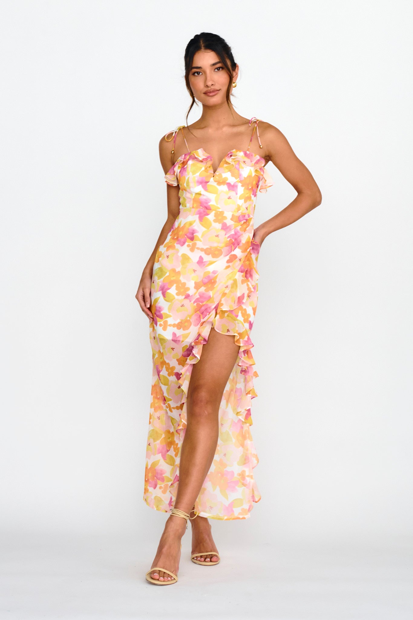 Portofino Cut-Out Split Midi Dress Floral Red by Selfie Leslie