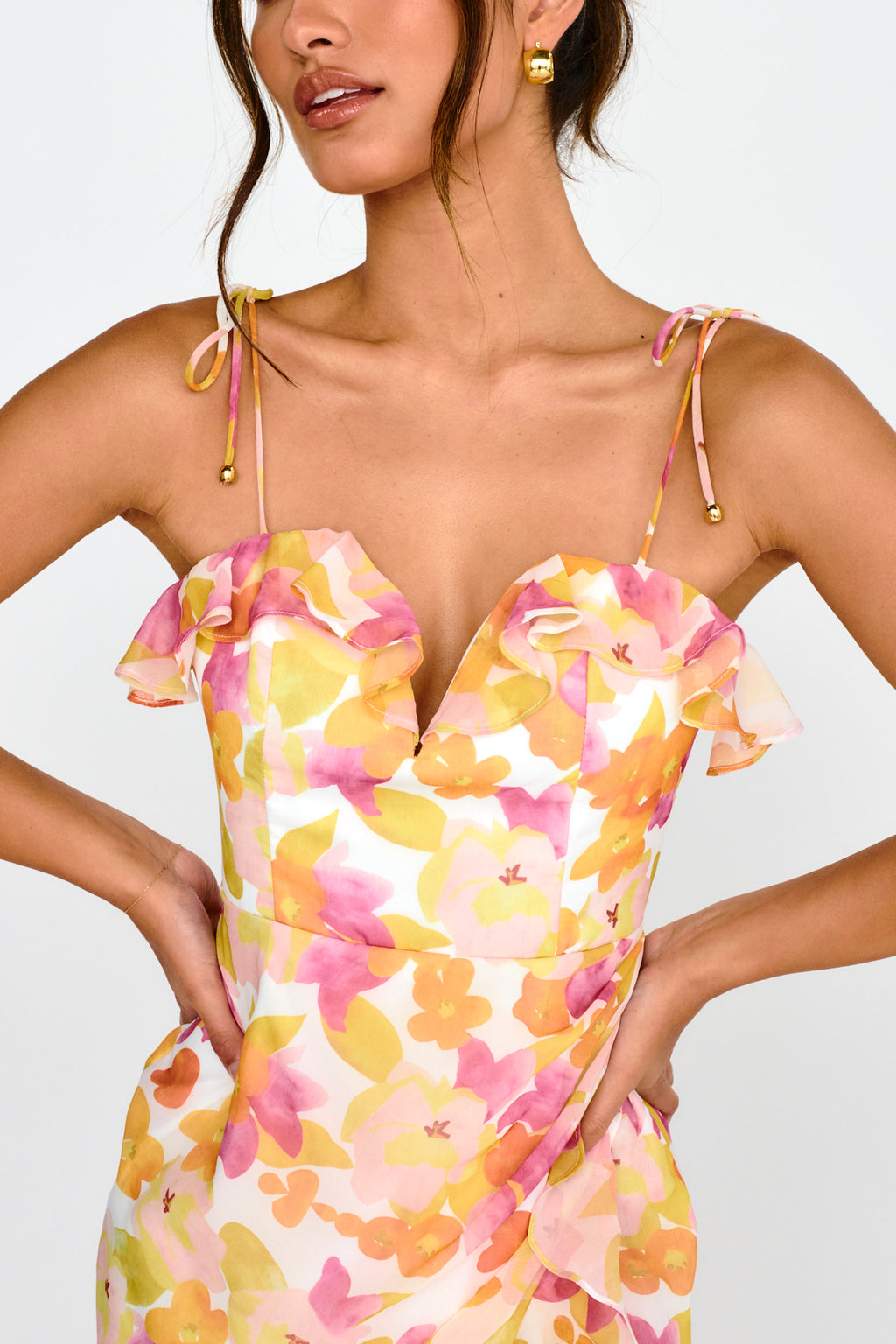 Portofino Cut-Out Split Midi Dress Floral Red by Selfie Leslie