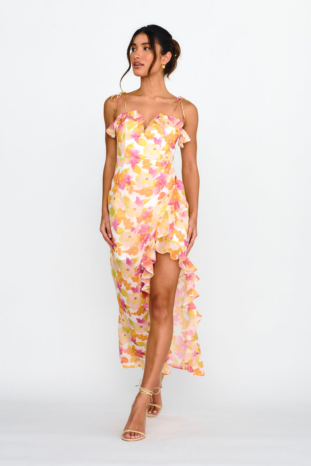 Portofino Cut-Out Split Midi Dress Floral Red by Selfie Leslie