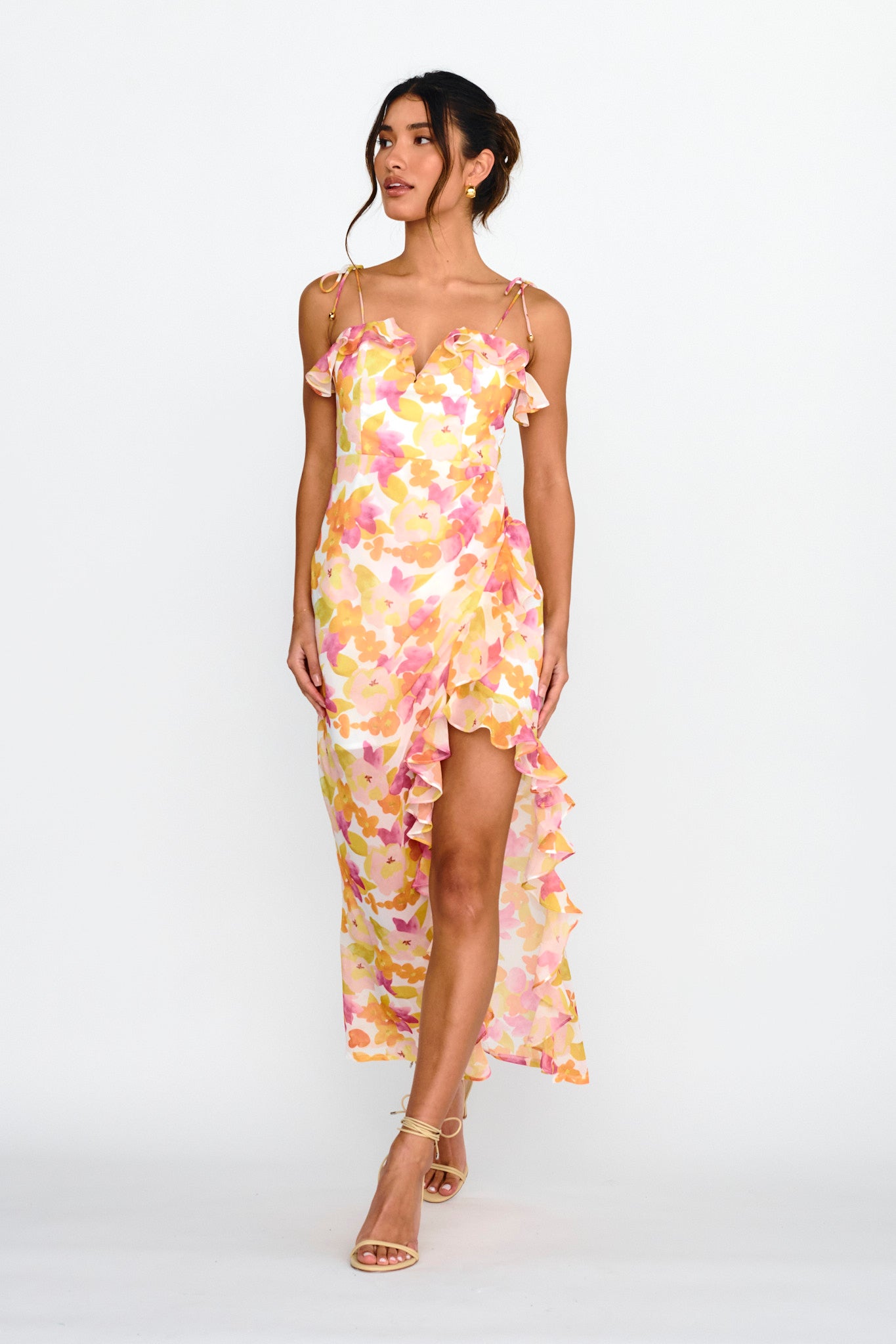 Portofino Cut-Out Split Midi Dress Floral Red by Selfie Leslie