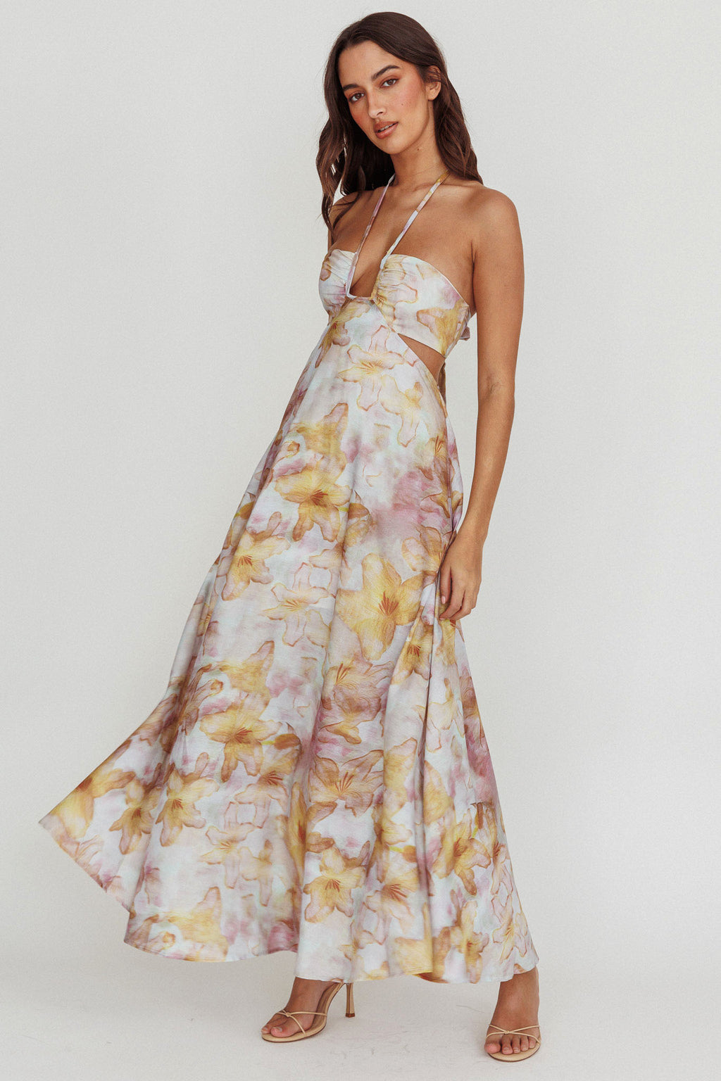 Onika Cut-Out Tied Back Floral Maxi Dress Yellow by Selfie Leslie