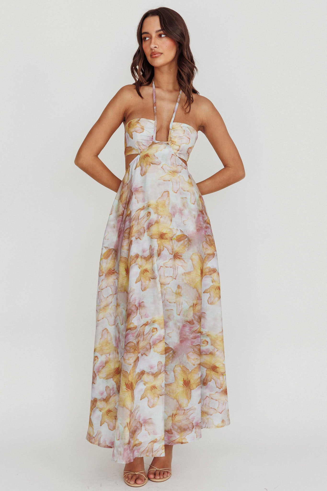 Onika Cut-Out Tied Back Floral Maxi Dress Yellow | Selfie Leslie
