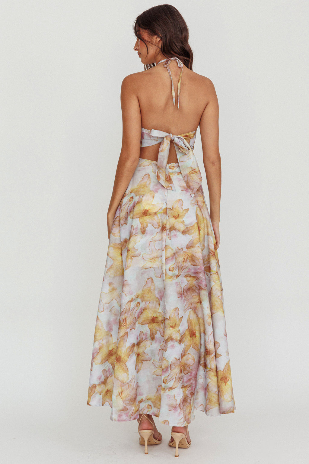 Onika Cut-Out Tied Back Floral Maxi Dress Yellow by Selfie Leslie