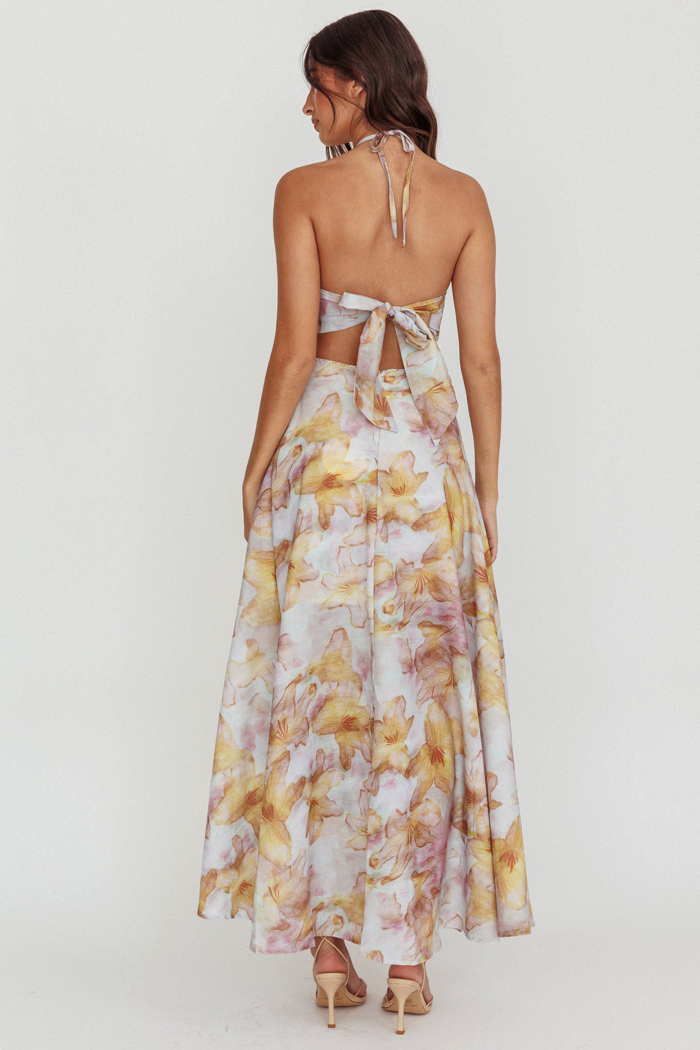 Onika Cut-Out Tied Back Floral Maxi Dress Yellow by Selfie Leslie