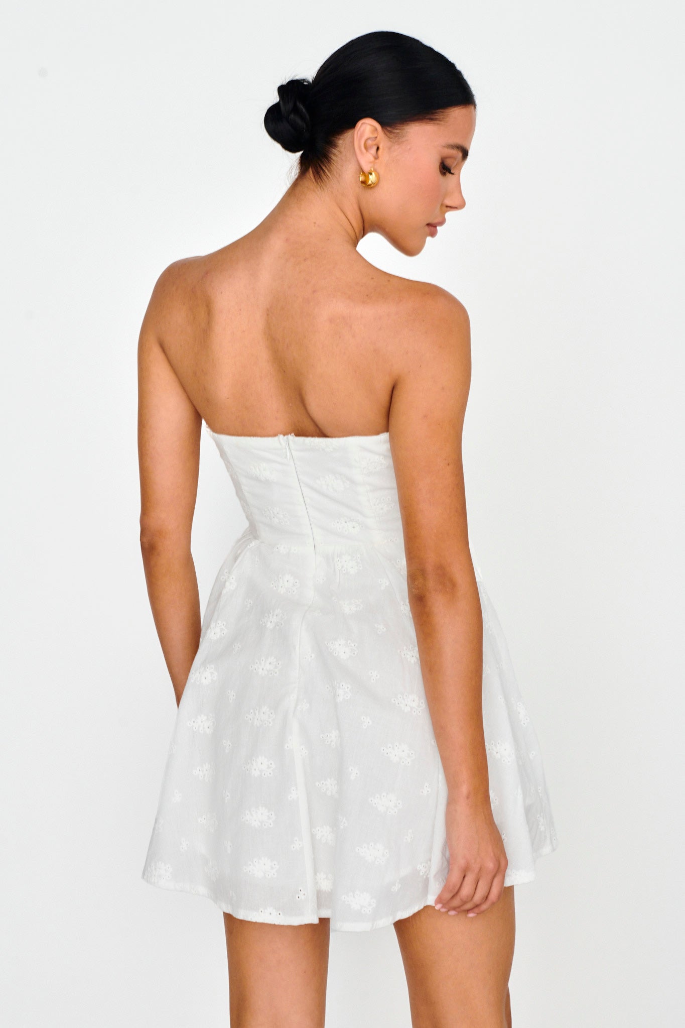 Mon Petit Lace-Up Bodice Mini Dress White by Selfie Leslie