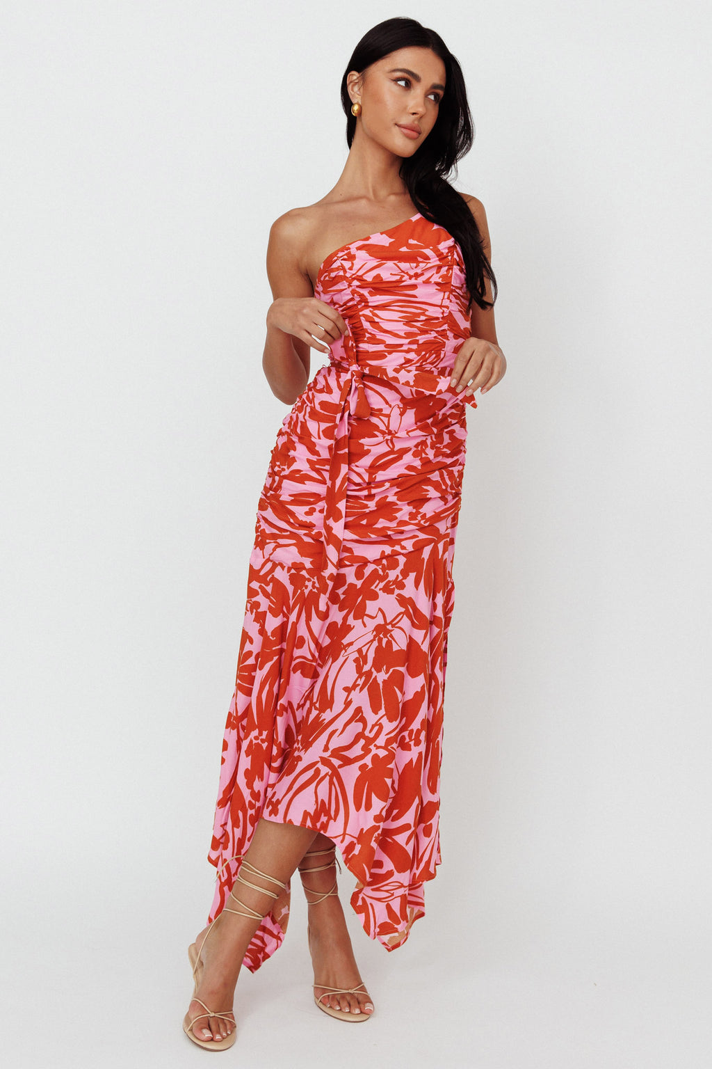 Chandler One-Shoulder Ruched Midi Dress Lilac by Selfie Leslie