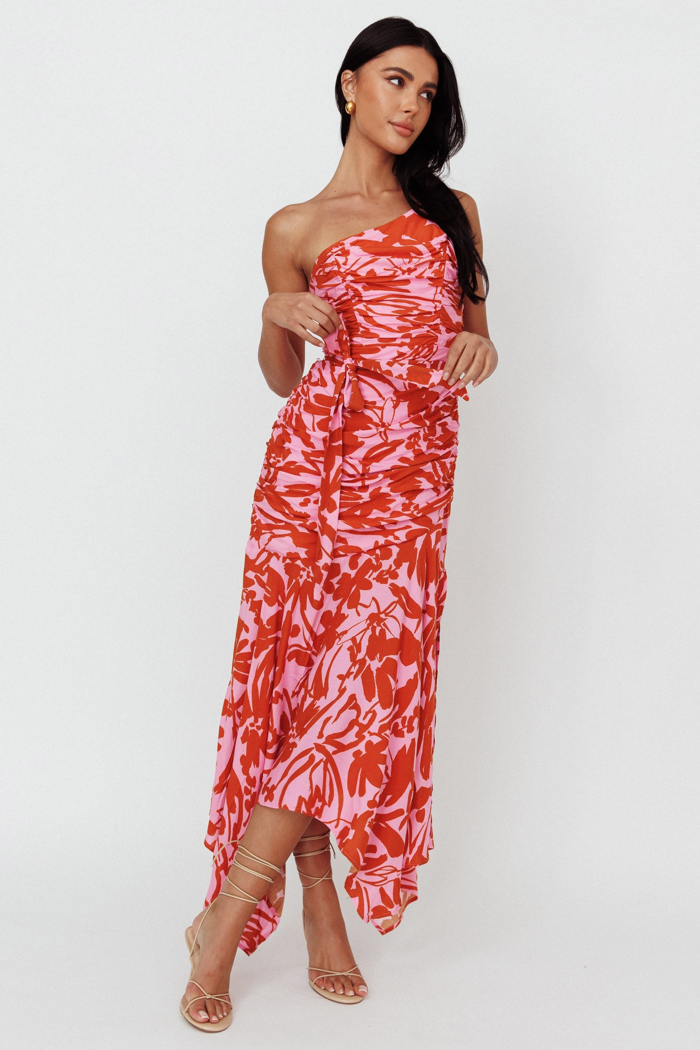 Chandler One-Shoulder Ruched Midi Dress Lilac by Selfie Leslie