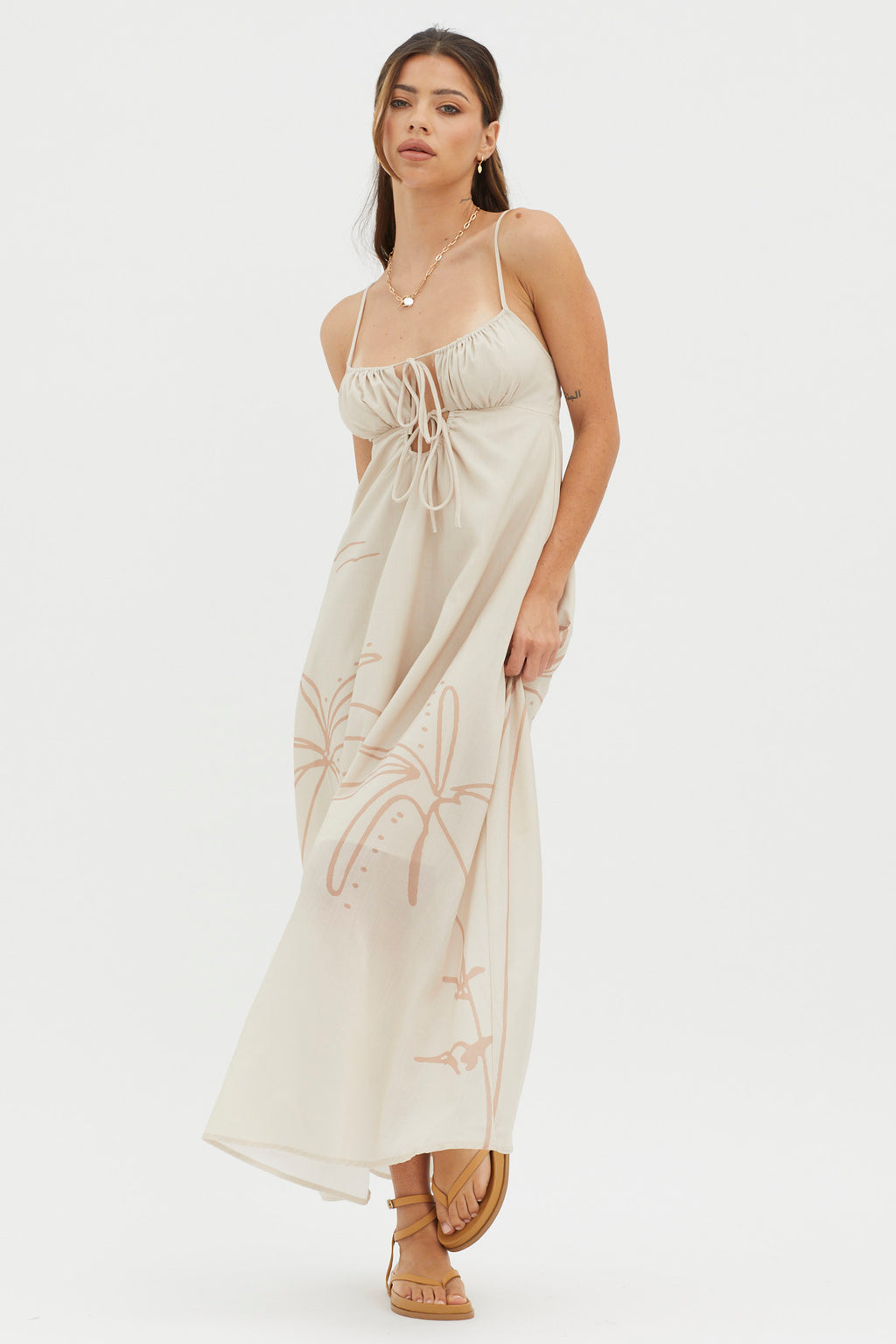 Yuki Tied Bust Midi Dress Sand by Selfie Leslie