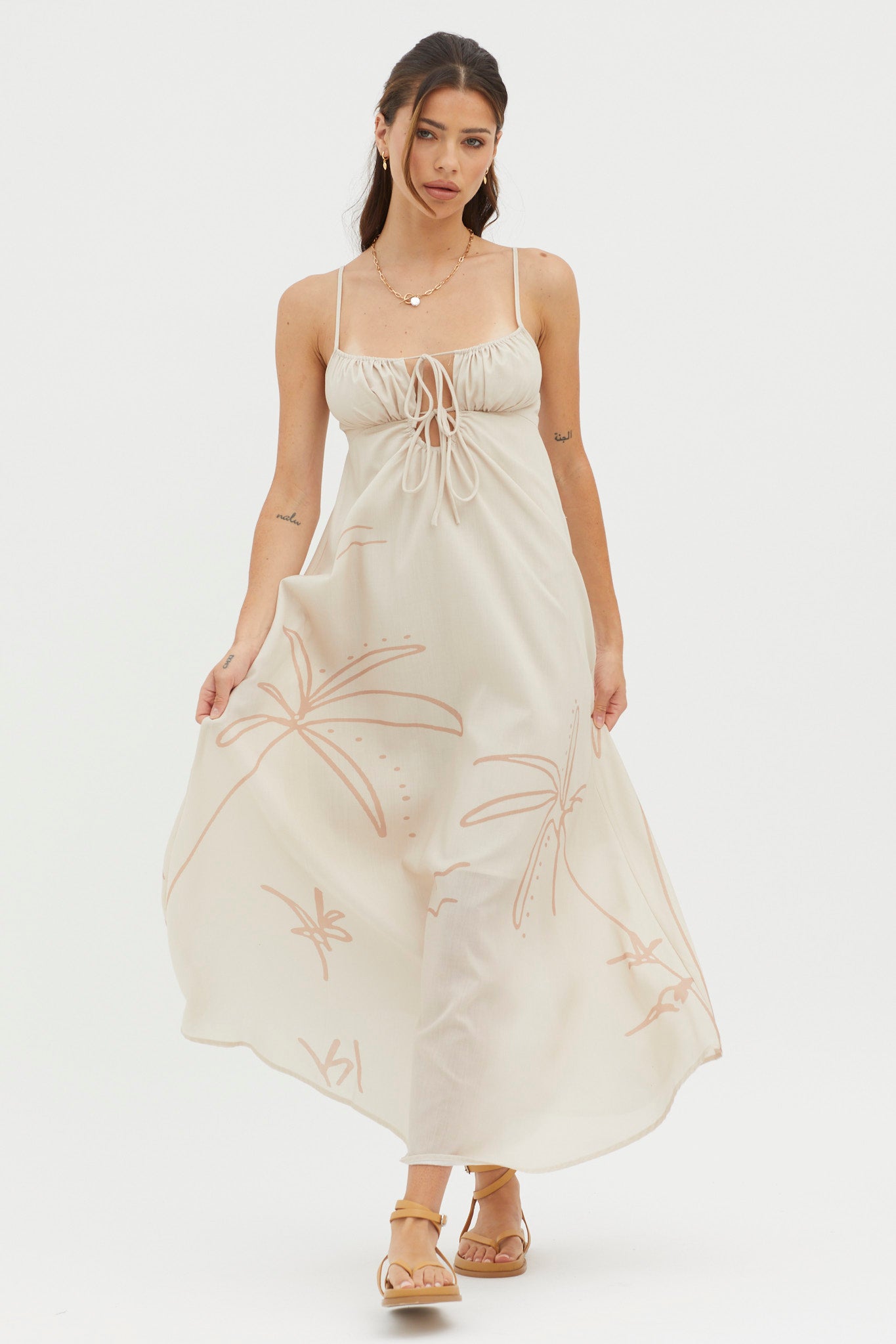 Yuki Tied Bust Midi Dress Sand by Selfie Leslie
