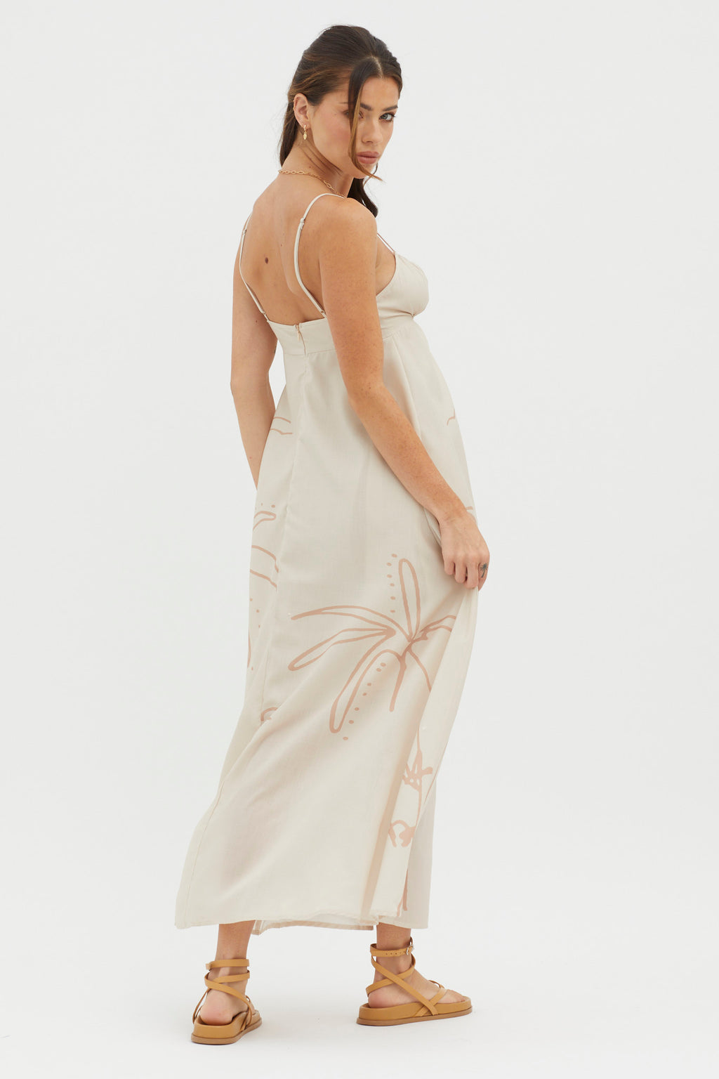 Yuki Tied Bust Midi Dress Sand by Selfie Leslie