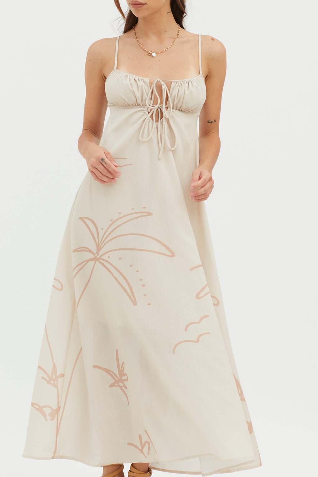 Yuki Tied Bust Midi Dress Sand by Selfie Leslie