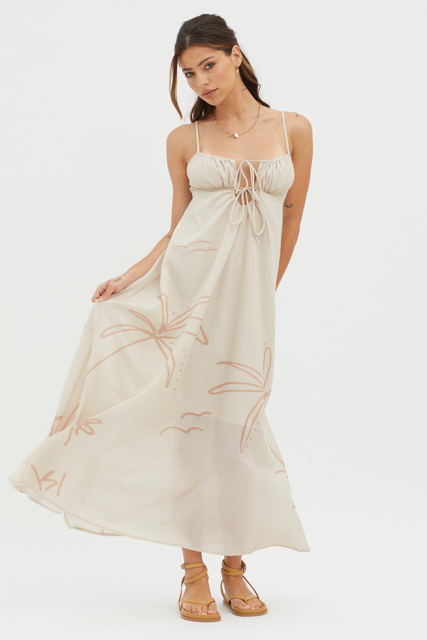 Yuki Tied Bust Midi Dress Sand by Selfie Leslie