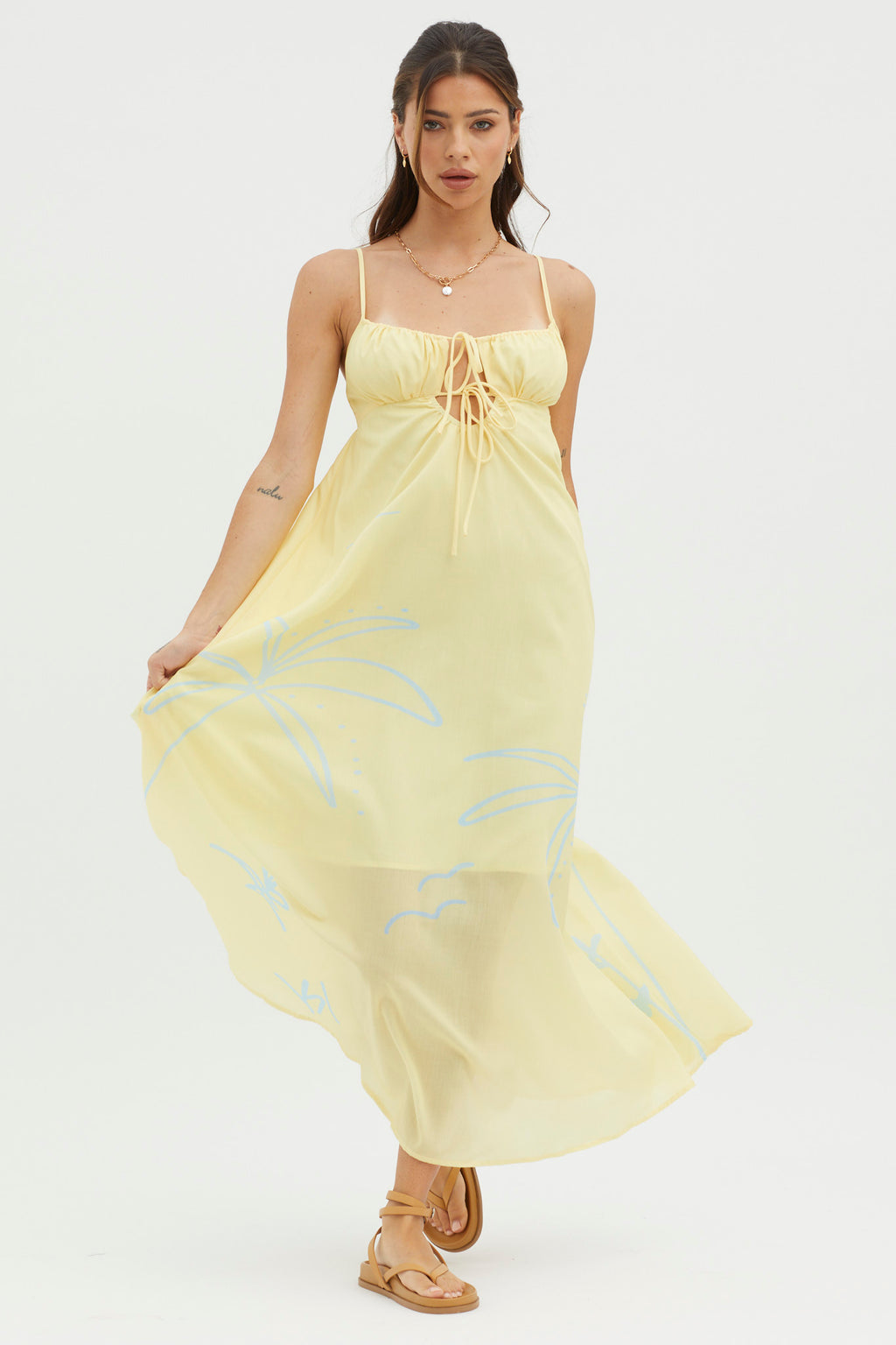Yuki Tied Bust Midi Dress Yellow by Selfie Leslie