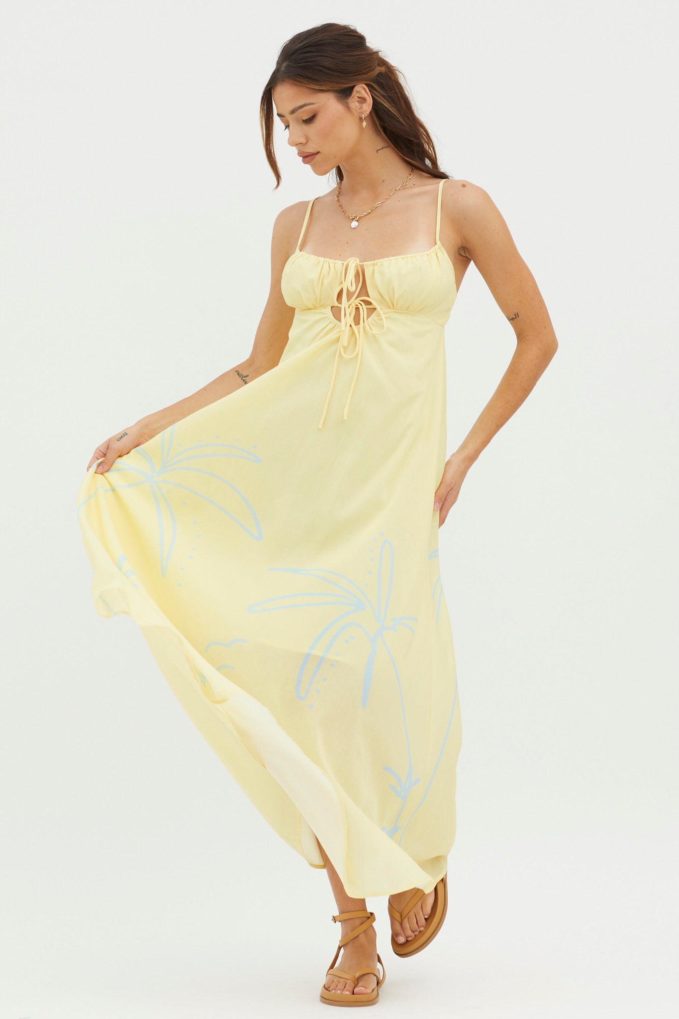 Yuki Tied Bust Midi Dress Yellow by Selfie Leslie