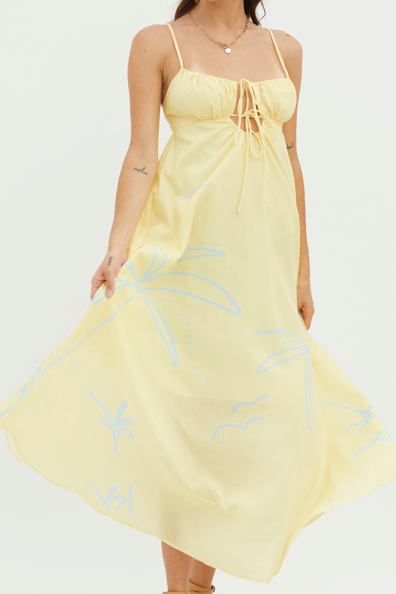 Yuki Tied Bust Midi Dress Yellow by Selfie Leslie