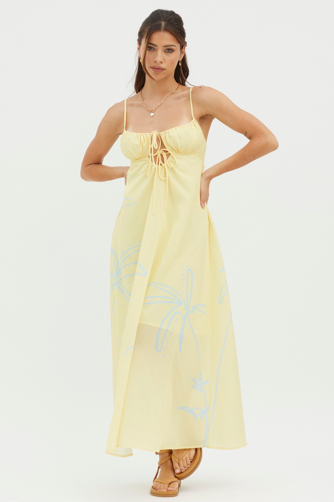 Yuki Tied Bust Midi Dress Yellow by Selfie Leslie