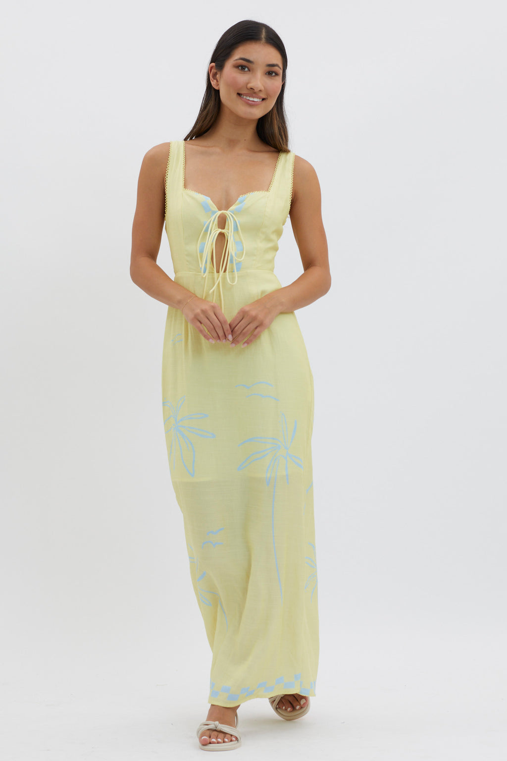 Sun Valley Tied Bodice Maxi Dress Lemon by Selfie Leslie