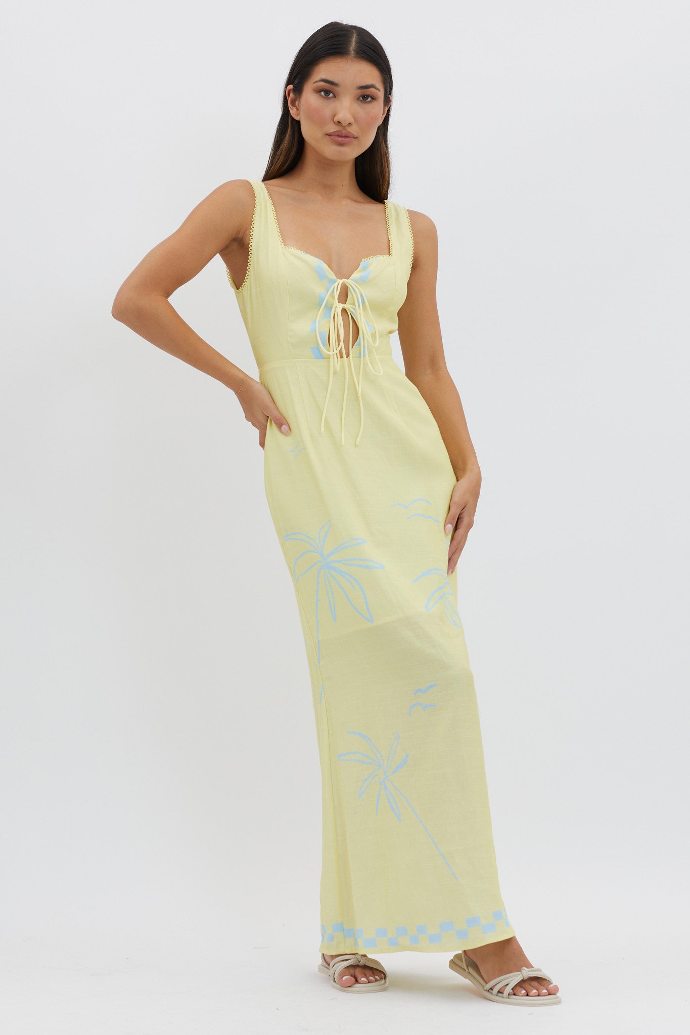 Sun Valley Tied Bodice Maxi Dress Lemon by Selfie Leslie