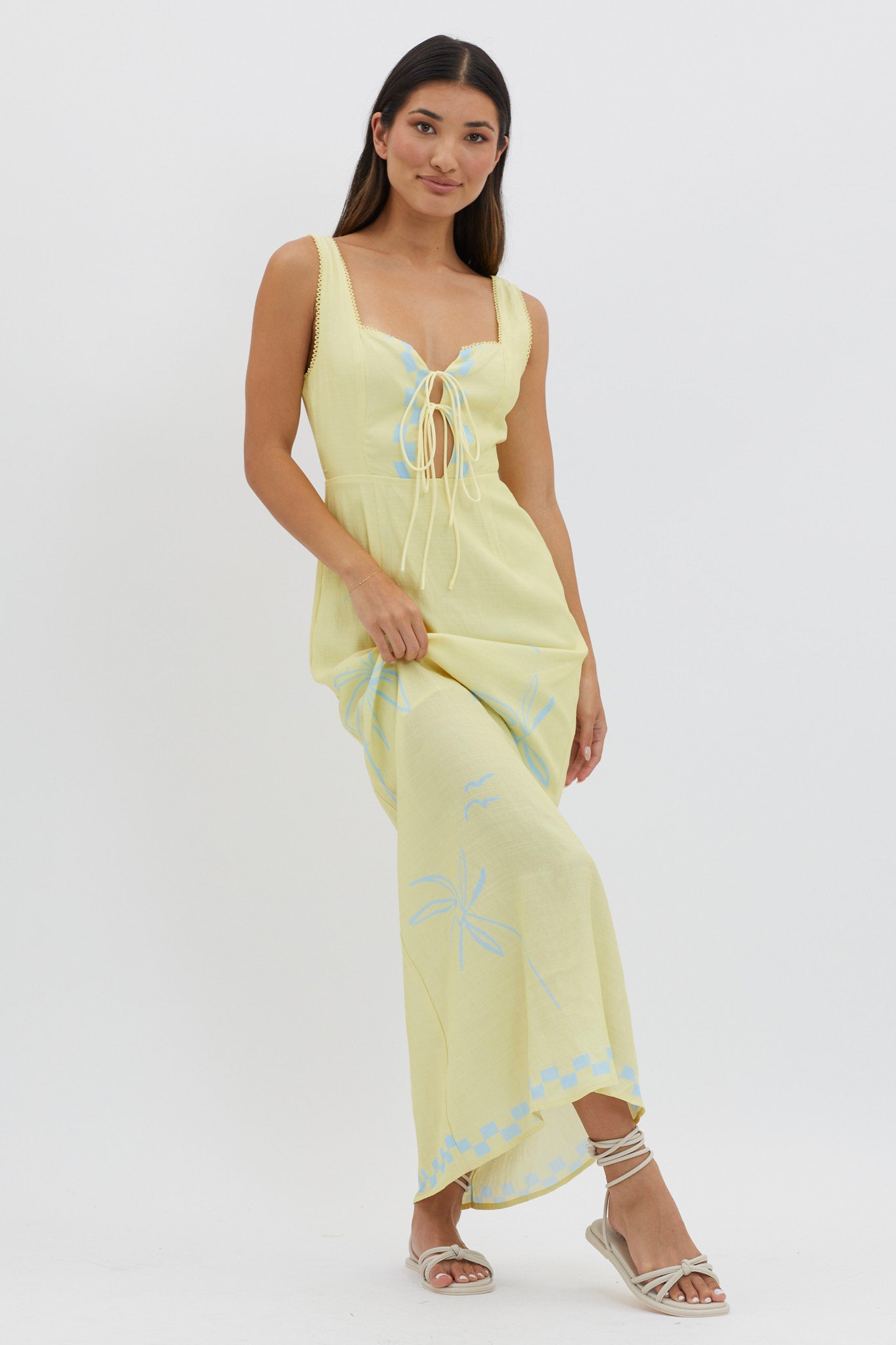 Sun Valley Tied Bodice Maxi Dress Lemon by Selfie Leslie