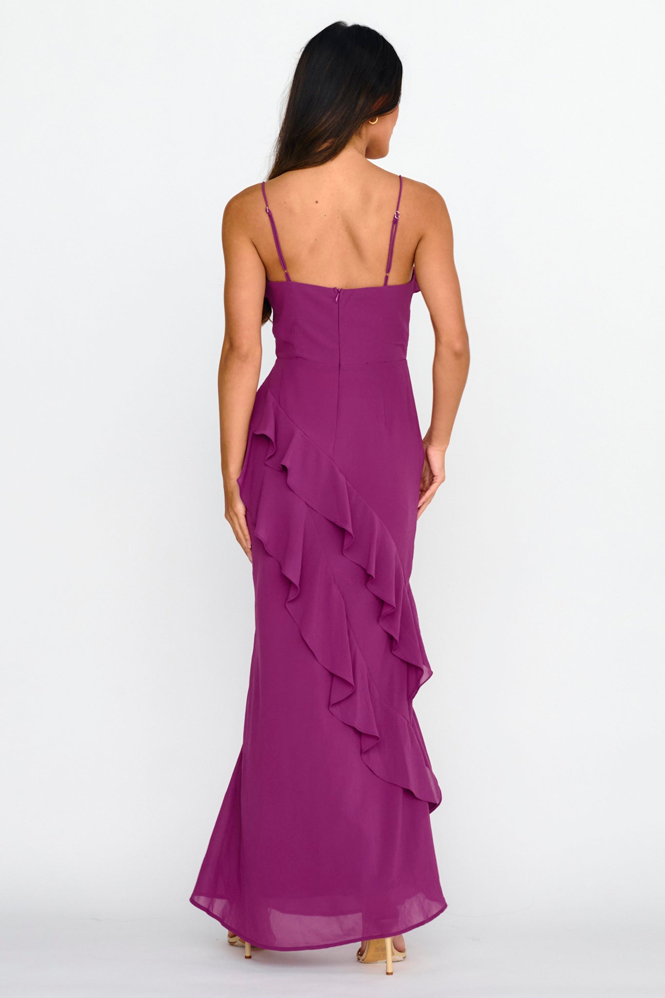 Actual Sunshine Ruffle Trim Maxi Dress Plum by Selfie Leslie